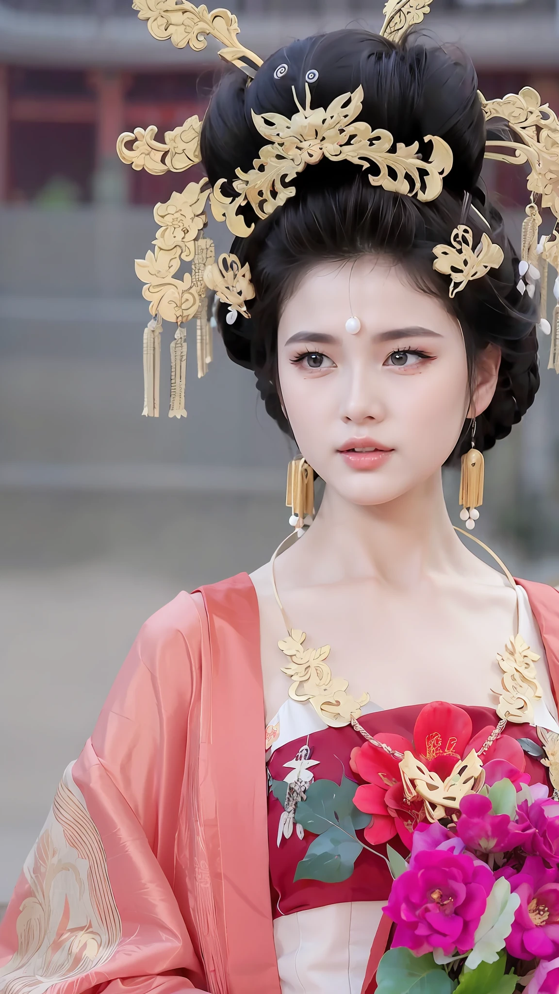 araffe woman in a traditional chinese dress holding a bouquet of flowers, palace , a girl in hanfu, ancient chinese princess, chinese princess, a beautiful fantasy empress, beautiful render of tang dynasty, chinese style, ancient asian dynasty princess, ancient chinese beauties, ((a beautiful fantasy empress)), chinese girl, chinese empress, traditional beauty, beautiful goddess