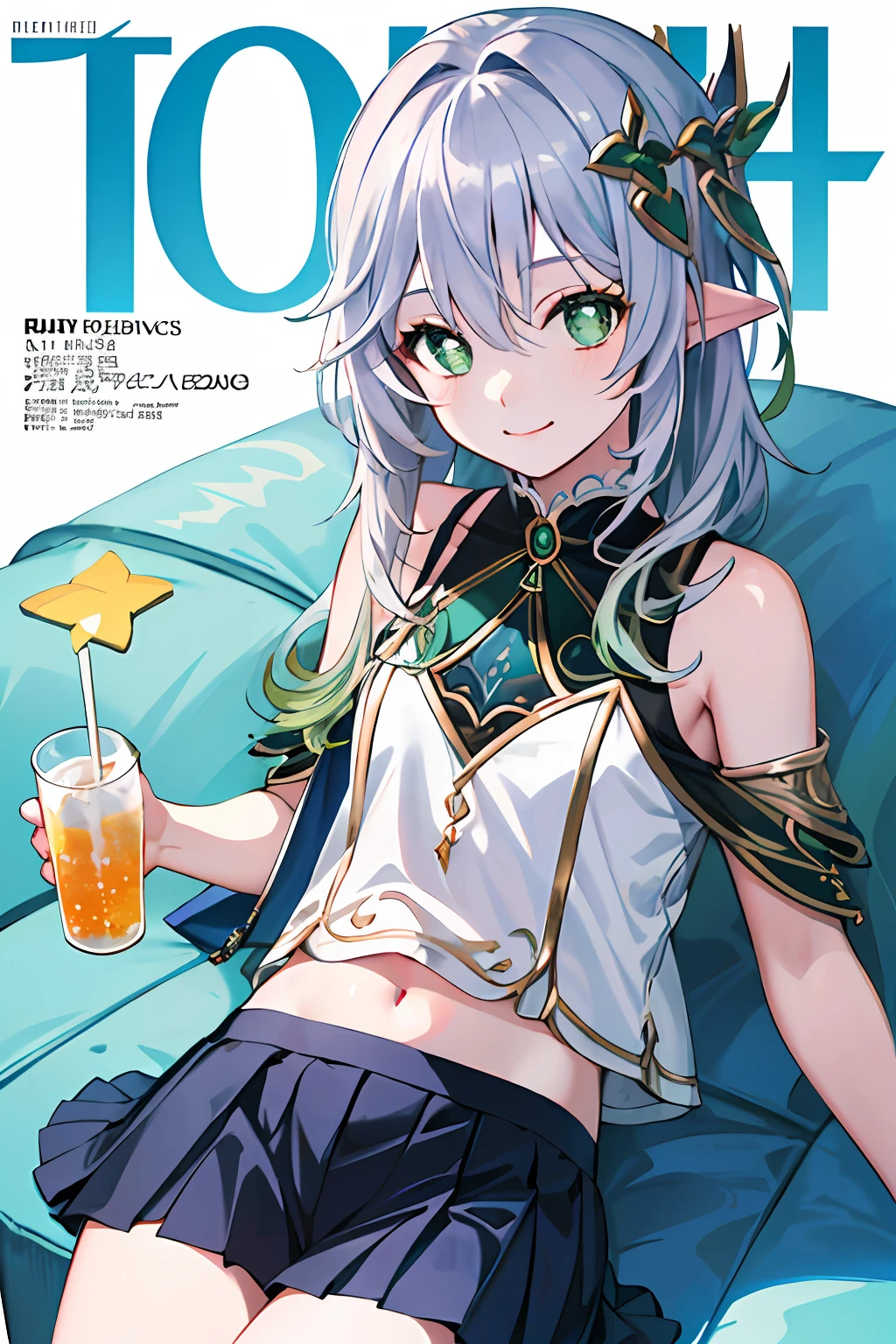 The movie poster features a age girl as the central character, she is in the center of the poster, Genshin, beautiful petite girl, liquid hair, exposed shoulders, exposed chest, navel, fashion, girly style, seduction, smile, young anime girl, anime girl, perfect gray haired girl, seductive anime girl, cute anime girl, cute girl, (fashion magazine cover:1.3), shirt, school uniform, high-waisted skirt, hot pants, delicate accessories, surreal shoujo, anime girl, realistic girl, (a lazy girl, looking at the audience, faint smile: 1.3), hair accessories, sunglasses, (green eyes, stars in the eyes), front, fantasy, mid-range end, (colorful) (best quality: 1.2), master work, (high accuracy: 1.1), 8k resolution, (rich detail), delicate, no background, noise reduction, complex details, super detailed, very detailed, Complex, small details, CG, fresh, official art