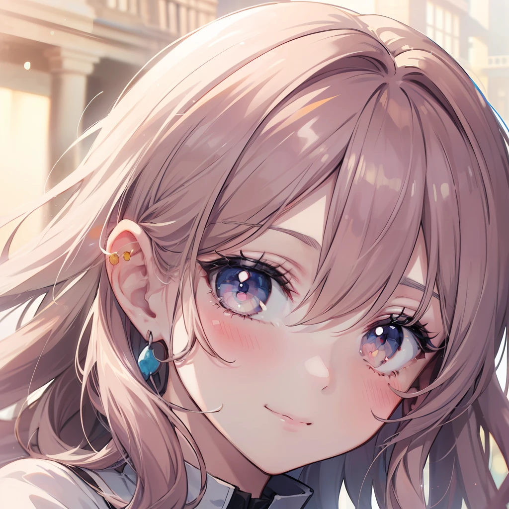 ((masterpiece)), ((best quality)), ((anime)), ((old effect)), ((90s style)), girl, pale skin, ((eyes)), eyebrow, ( (ear)), happy, smile, hair, ((hairlights effect)), ((background scenery)), ((blushing)), lustful,