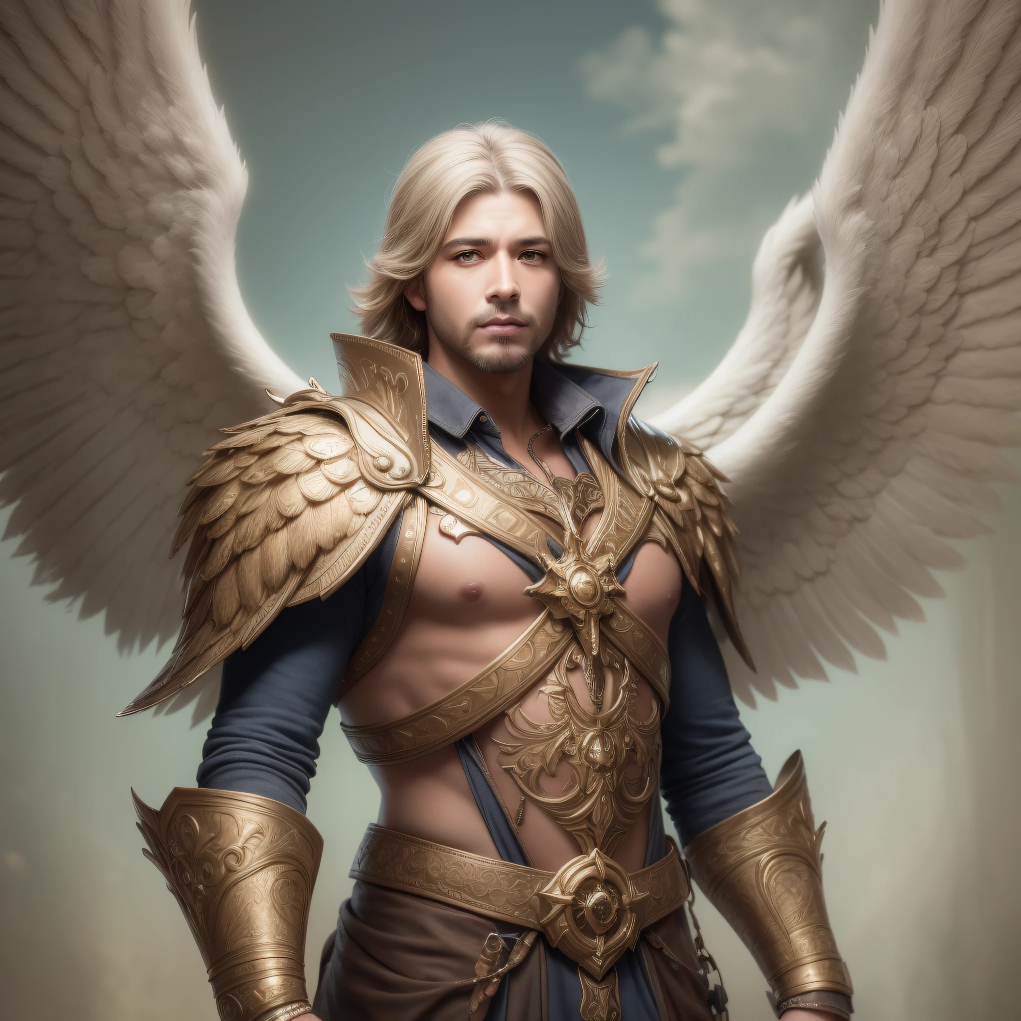 Handsome man with angel wings. Highly detailed. digital painting, artstation, concept art, soft focus, sharp, illustration