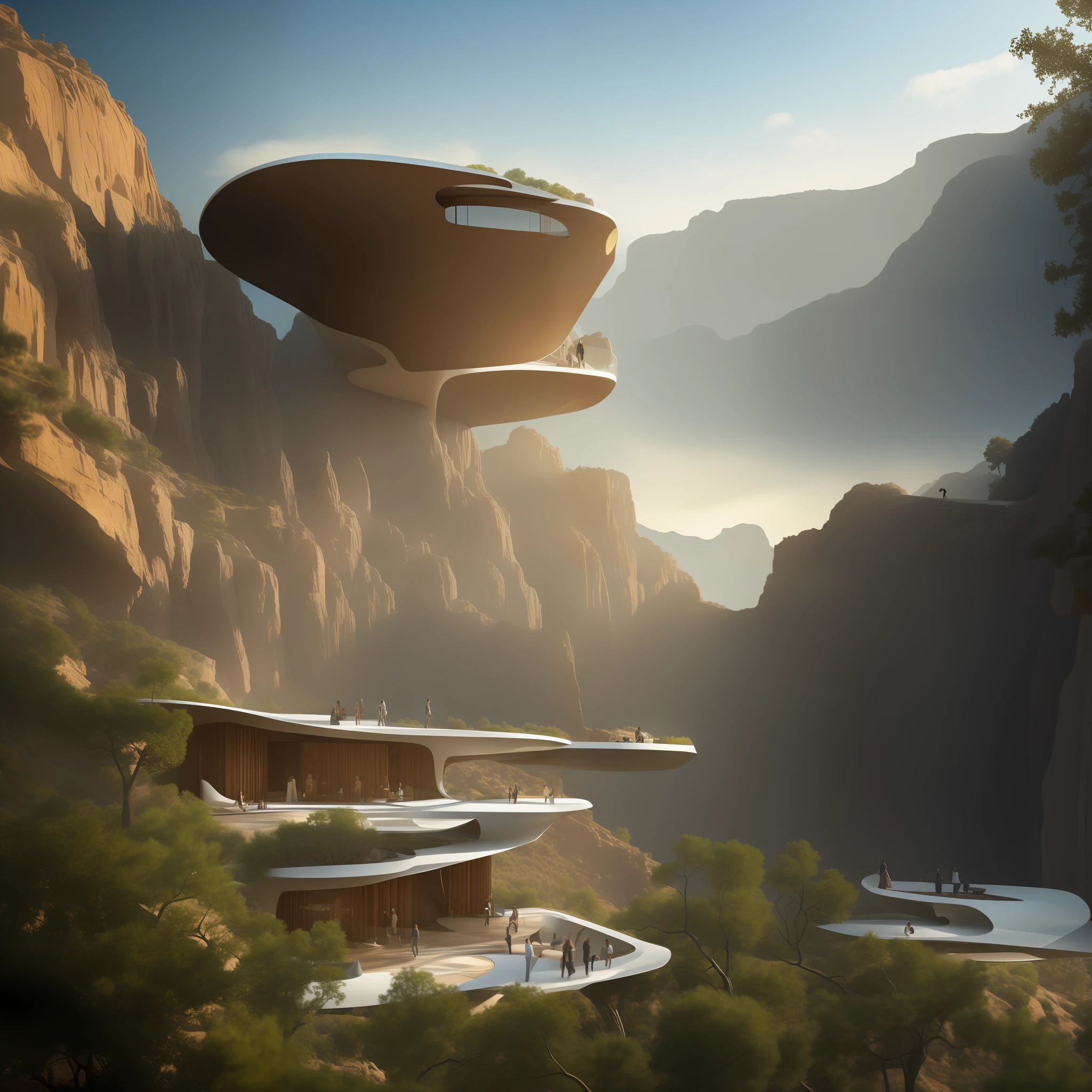 Futuristic design of cave architecture interiors concept art on grand Canyon caves nature architecture, proportional,detailed, cave architecture nature meets futuristic architecture by Toyo Ito ,residential area, futuristic development, high rise made up staircases, balconies, full of rock and glass facades, residential spaces carved from cliff side ,trending on artstation, beautiful lighting,In the style of Jean Nouvel masterpiece, fantasy, intricate, award winning, 4k, highest quality render