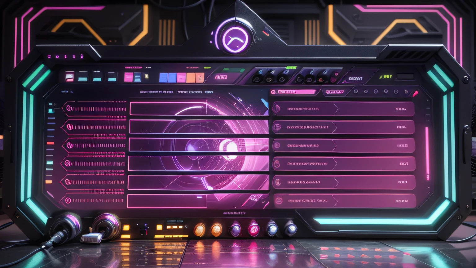 headpohne, microphone, voice synth, synthetizer, vintage neon glow octane render