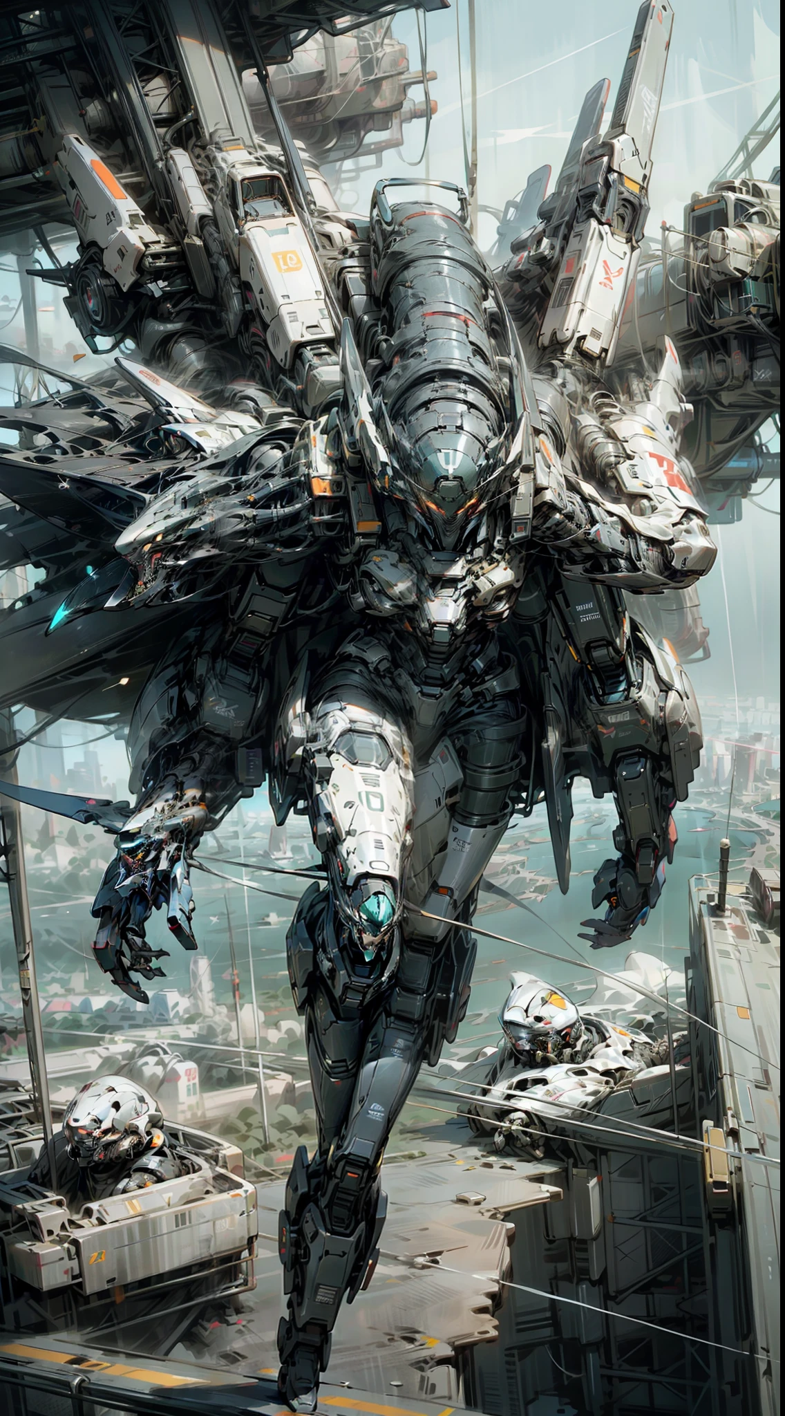 ((Best quality)), ((masterpiece)), (highly detailed:1.3), 3D, beautiful, (cyberpunk:1.2), in space, nebula, holding_weapon, (1Female mecha:1.3), facing the viewer, glowing eyes, full body, (flying, swooping down, dynamic, motion blur: 1.4), (huge mecha wings: 1.6), looking up, glowing_eyes, mecha, panorama, background is earth, nebula, space, particles, reality, HDR (High Dynamic Range), Ray Tracing, NVIDIA RTX, Super Resolution, Unreal 5, Subsurface Scattering, PBR Texturing, Post Processing, Anisotropic Filtering, Depth of Field, Maximum Clarity and Clarity, Multilayer Textures, Albedo and Specular map, Surface shading, accurate simulation of light-material interaction, perfect proportion, Octane Render, two-tone lighting, large aperture, low ISO, white balance, rule of thirds, 8K RAW, efficient sub-pixel, sub-pixel convolution,