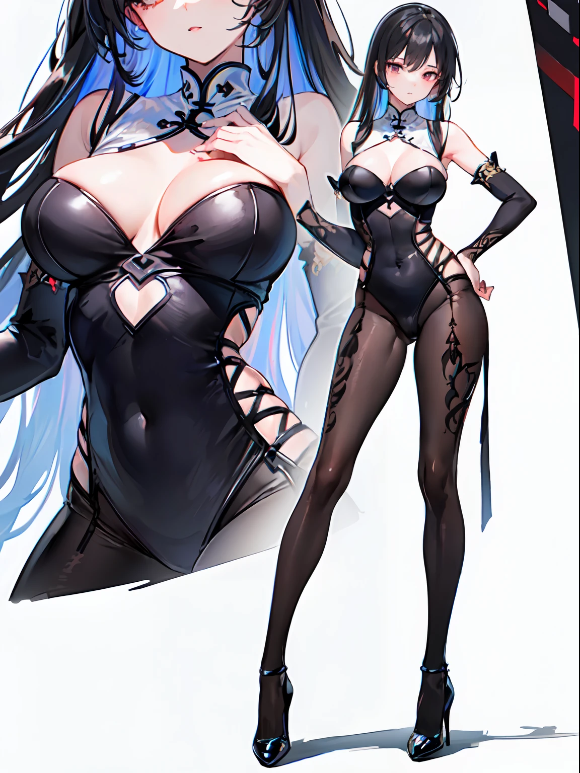 (masterpiece,best quality,ultra-detailed:1.6),illustration, solo,1girl,(full body),(black bodystocking:1.3),high heels,(sheongsam:1.2)