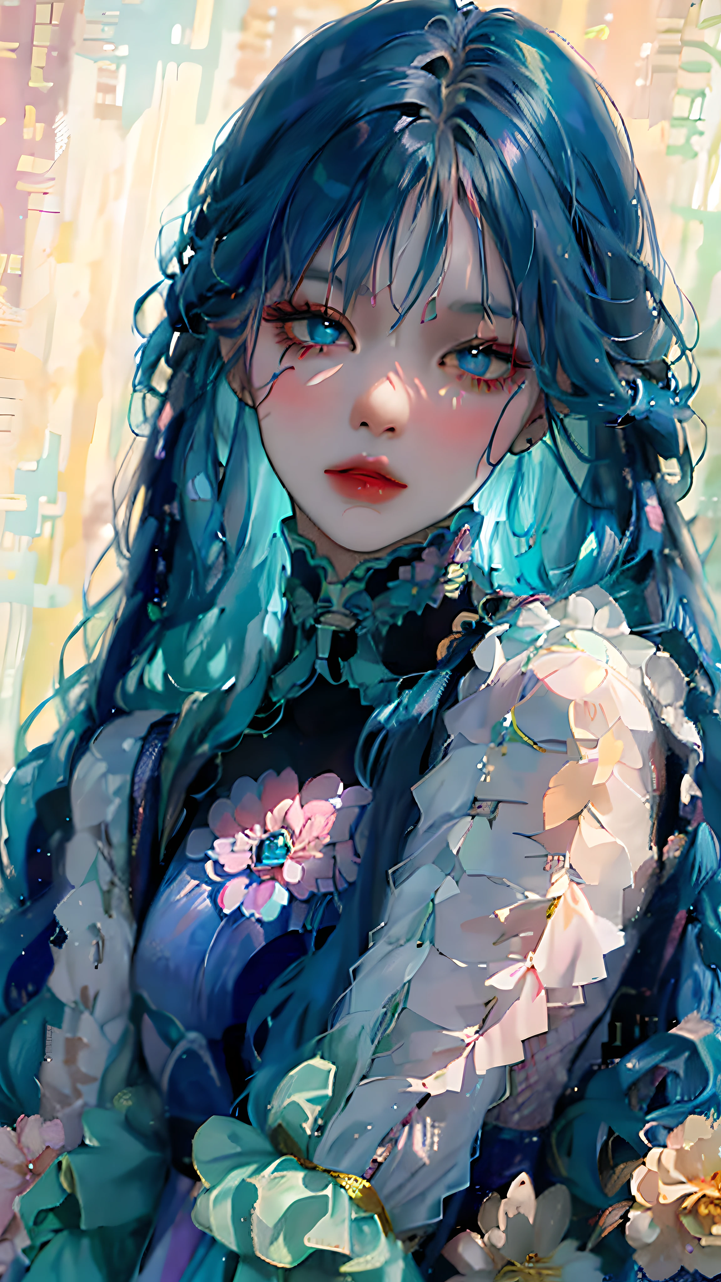 anime girl with blue hair and blue eyes wearing a blue dress, detailed digital anime art, detailed portrait of anime girl, digital anime art, beautiful anime portrait, anime styled digital art, digital anime illustration, anime girl with teal hair, beautiful blue haired girl, 8k high quality detailed art, anime style 4 k, girl with blue hair, anime digital art