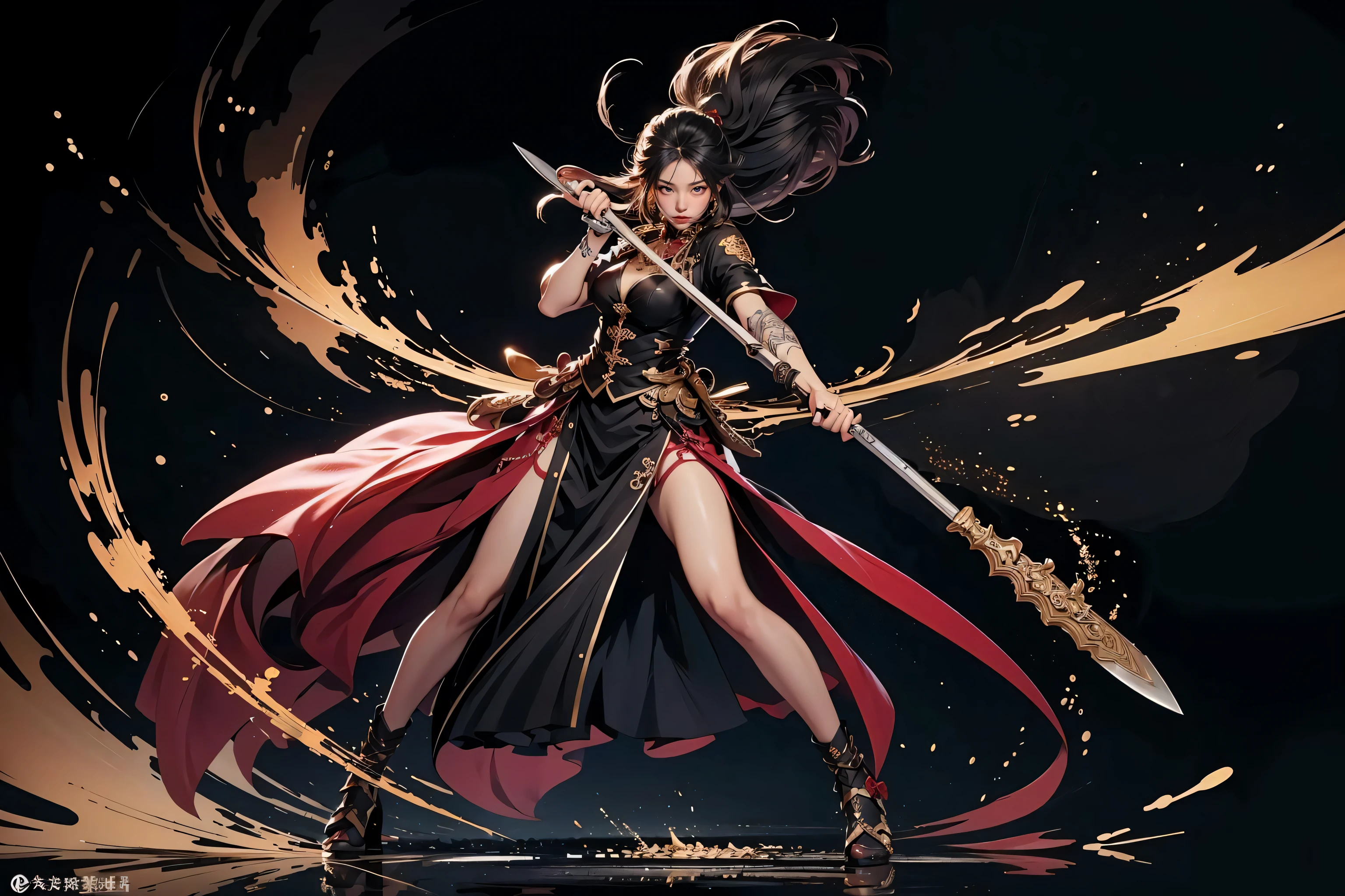 official art, unity 8k wallpaper, ultra detailed, beautiful and aesthetic, masterpiece, best quality,1girl,full body,skills_xuanwazhan, skills_pose, draw a knife,