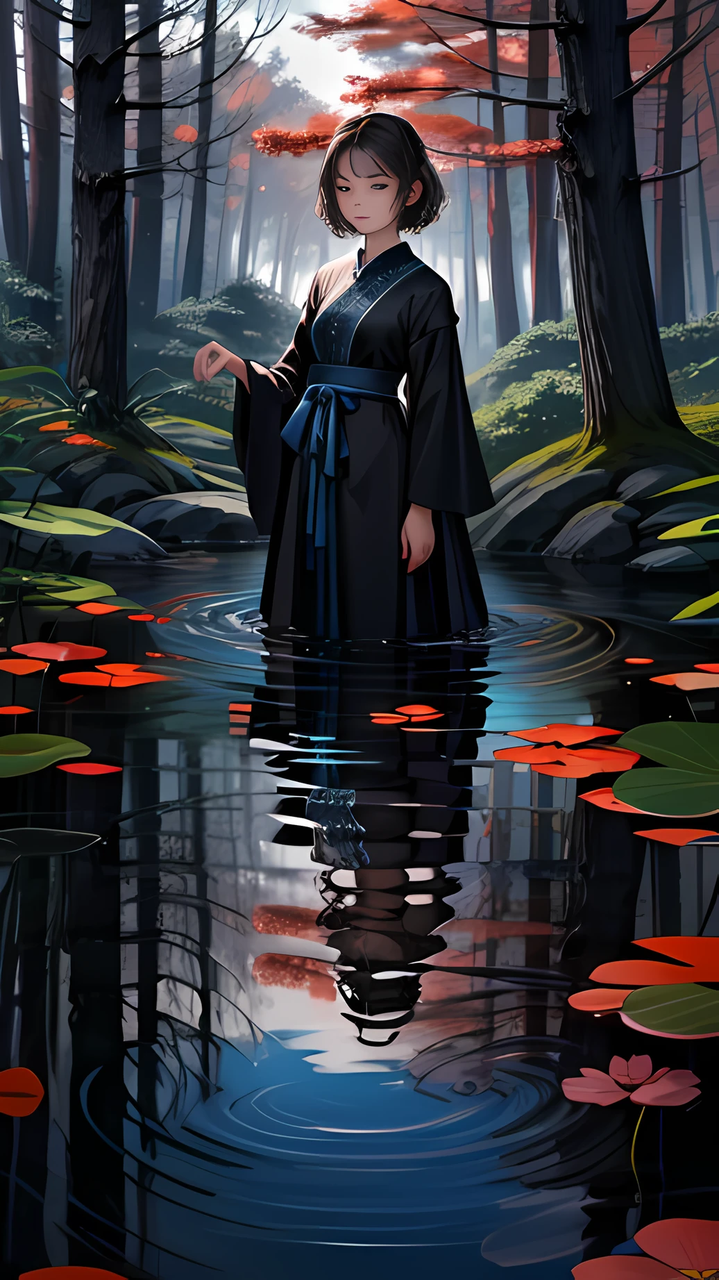 Multiple girls, (3 girls), books, short hair, anxiety, depression.
4K image of a serene woman with hair as calm as the surface of a still pond and eyes reflecting the tranquility of nature. Dressed in a gown woven from the soothing whispers of the forest, she lived in a haven where the wind sang lullabies and the leaves rustled. The scene is depicted in the calm style of minimalist art.
Masterpiece, best quality, official art,