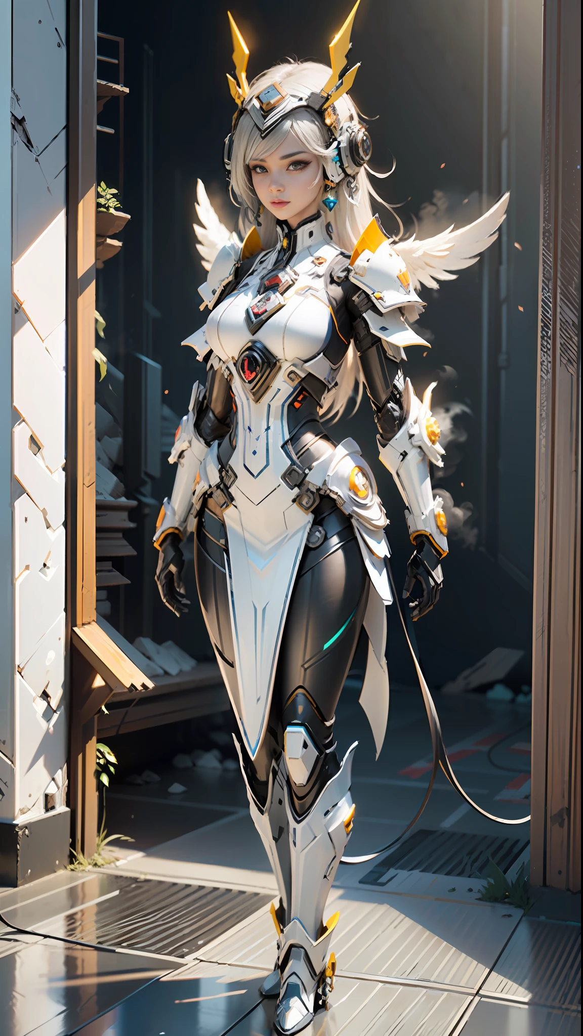 ((Best quality)), ((masterpiece)), (highly detailed:1.3), 3D,Shitu-mecha, beautiful cyberpunk women with her mecha in the ruins of city from a forgoten war, ancient technology,HDR (High Dynamic Range),Ray Tracing,NVIDIA RTX,Super-Resolution,Unreal 5,Subsurface scattering,PBR Texturing,Post-processing,Anisotropic Filtering,Depth-of-field,Maximum clarity and sharpness,Multi-layered textures,Albedo and Specular maps,Surface shading,Accurate simulation of light-material interaction,Perfect proportions,Octane Render,Two-tone lighting,Low ISO,White balance,Rule of thirds,Wide aperature,8K RAW,Efficient Sub-Pixel,sub-pixel convolution,luminescent particles,light scattering,Tyndall effect