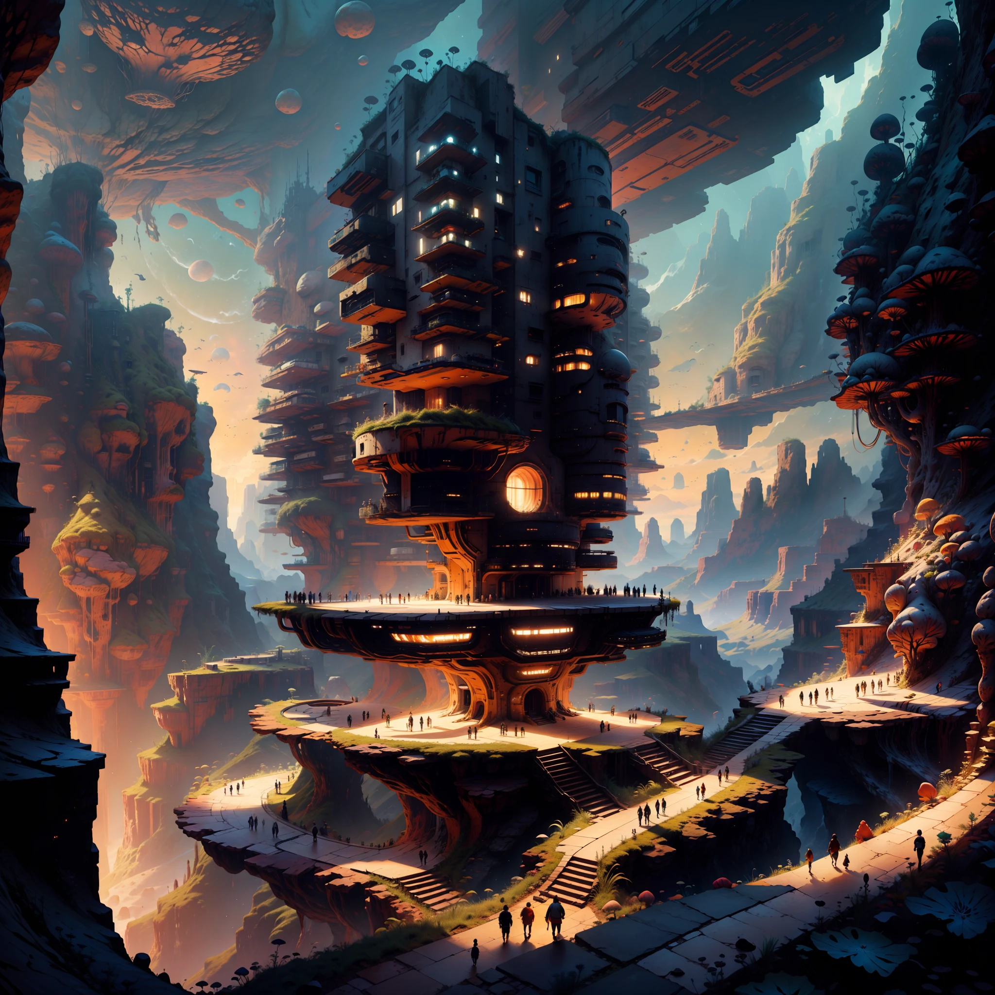 Futuristic design of cave architecture interiors concept art on grand Canyon caves nature architecture, proportional,detailed, cave architecture nature meets futuristic architecture by Toyo Ito ,residential area, futuristic development, high rise made up staircases, balconies, full of rock and glass facades, residential spaces carved from cliff side ,trending on artstation, beautiful lighting,In the style of Jean Nouvel masterpiece, fantasy, intricate, award winning, 4k, highest quality render