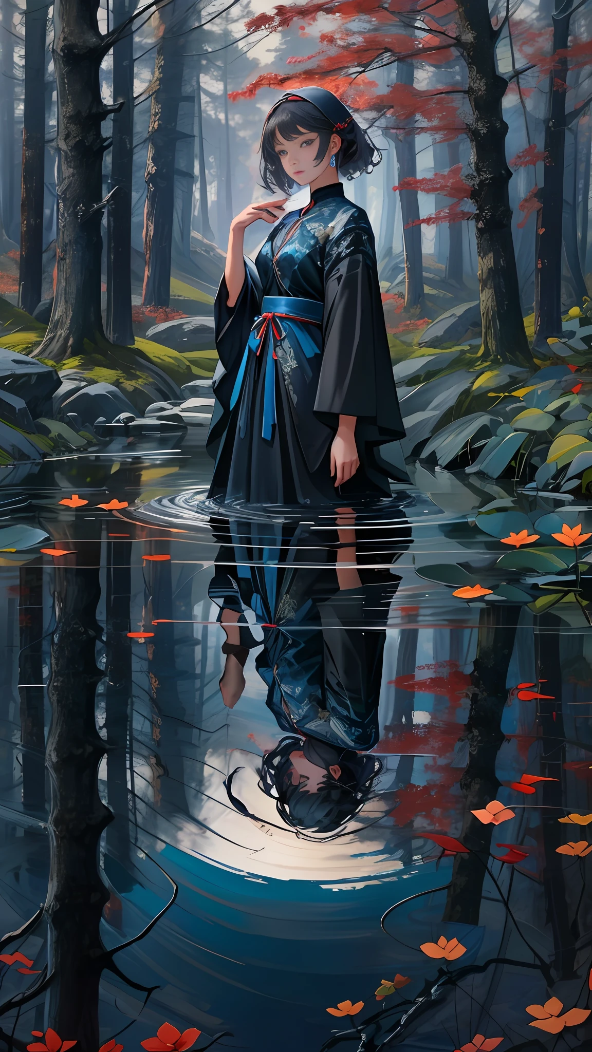 Multiple girls, (3 girls), books, short hair, anxiety, depression.
4K image of a serene woman with hair as calm as the surface of a still pond and eyes reflecting the tranquility of nature. Dressed in a gown woven from the soothing whispers of the forest, she lived in a haven where the wind sang lullabies and the leaves rustled. The scene is depicted in the calm style of minimalist art.
Masterpiece, best quality, official art,