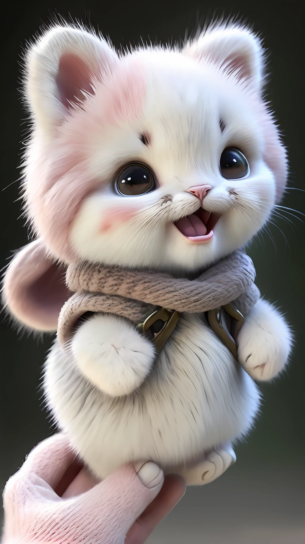 Kitten, realistic, furry animal, little ears, blush, cherry, funny, open mouth, laugh, Morandi color, kitten !!