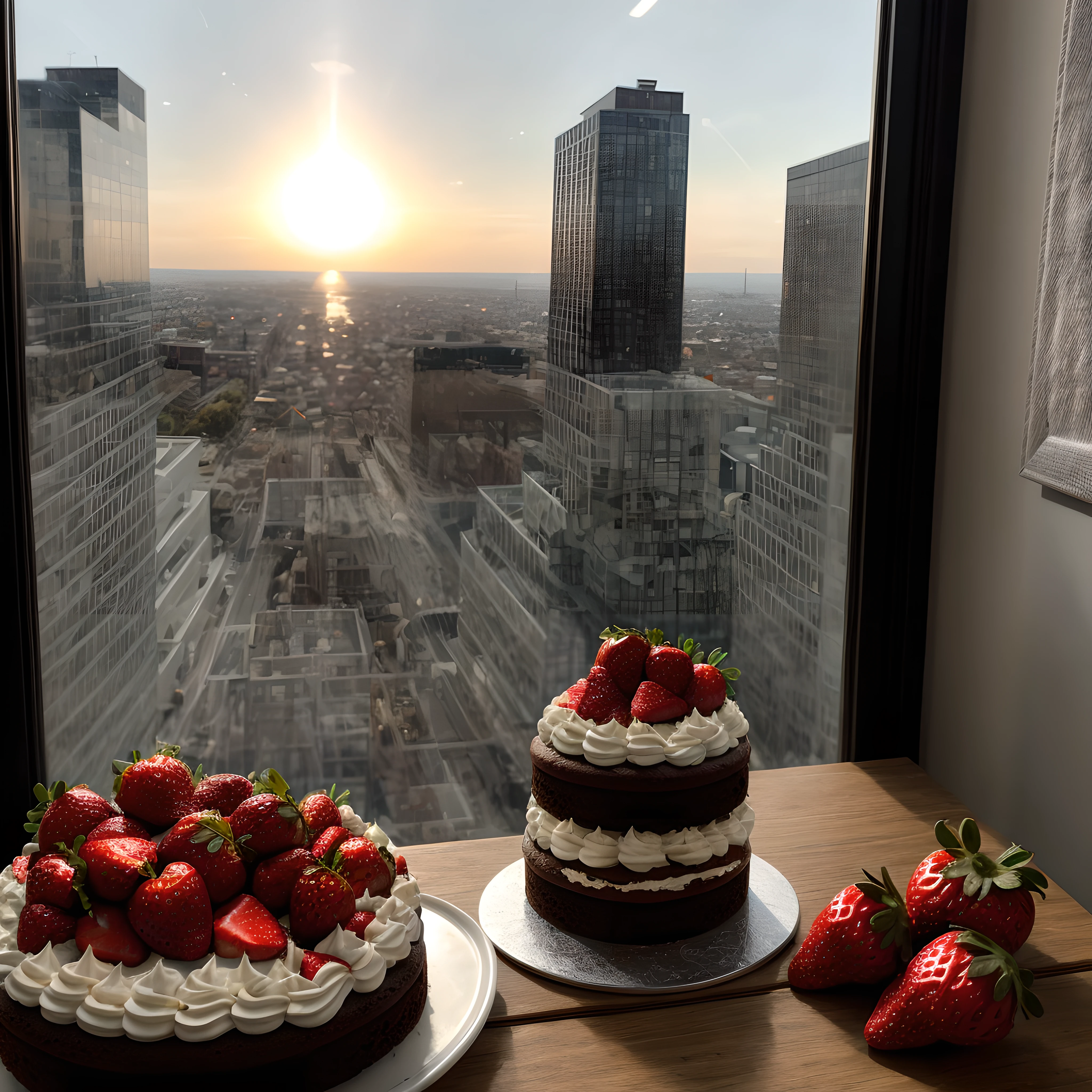 (high quality masterpiece:1.5), layered chocolate cake slice, (strawberries on top, white marenque pieces), view from the side, photorealistic, high details, intricate, sharp focus, 8K, HD, Full-HD, Ultra-HD, Super-Resolution, Megapixel, subsurface scattering, edge lighting, rim light, rim lighting, best lighting, refreshing, lumen Reflections, screen space reflections, Post Processing, Post-Production, TXAA, De-Noise, shaders
