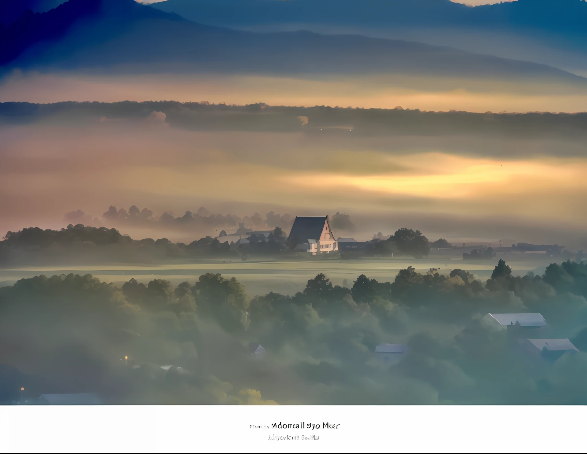 a dreamy misty countryside landscape in soft pastel colours