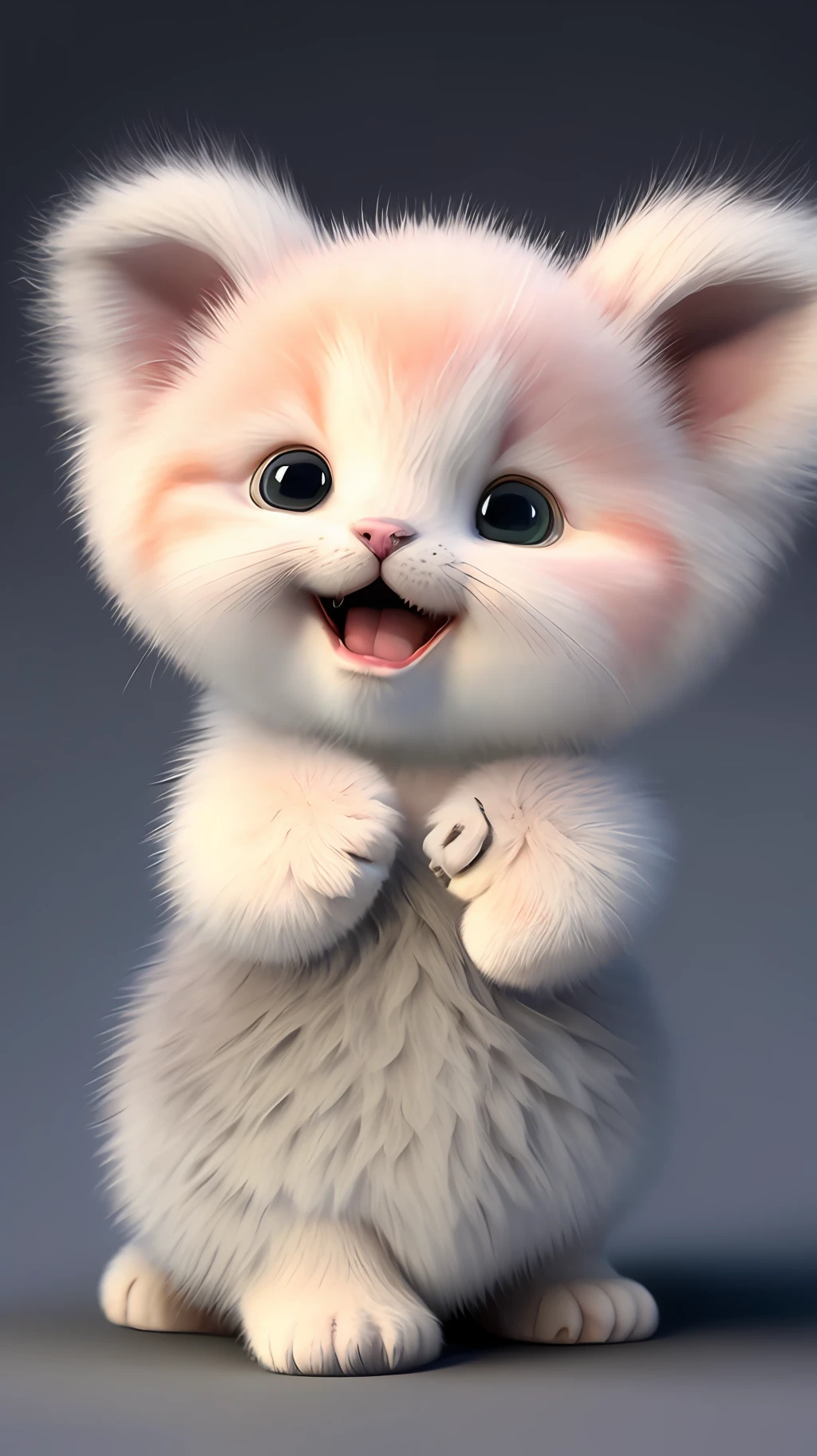 Kitten, realistic, furry animal, little ears, blush, cherry, funny, open mouth, laugh, Morandi color, left, kitten!!