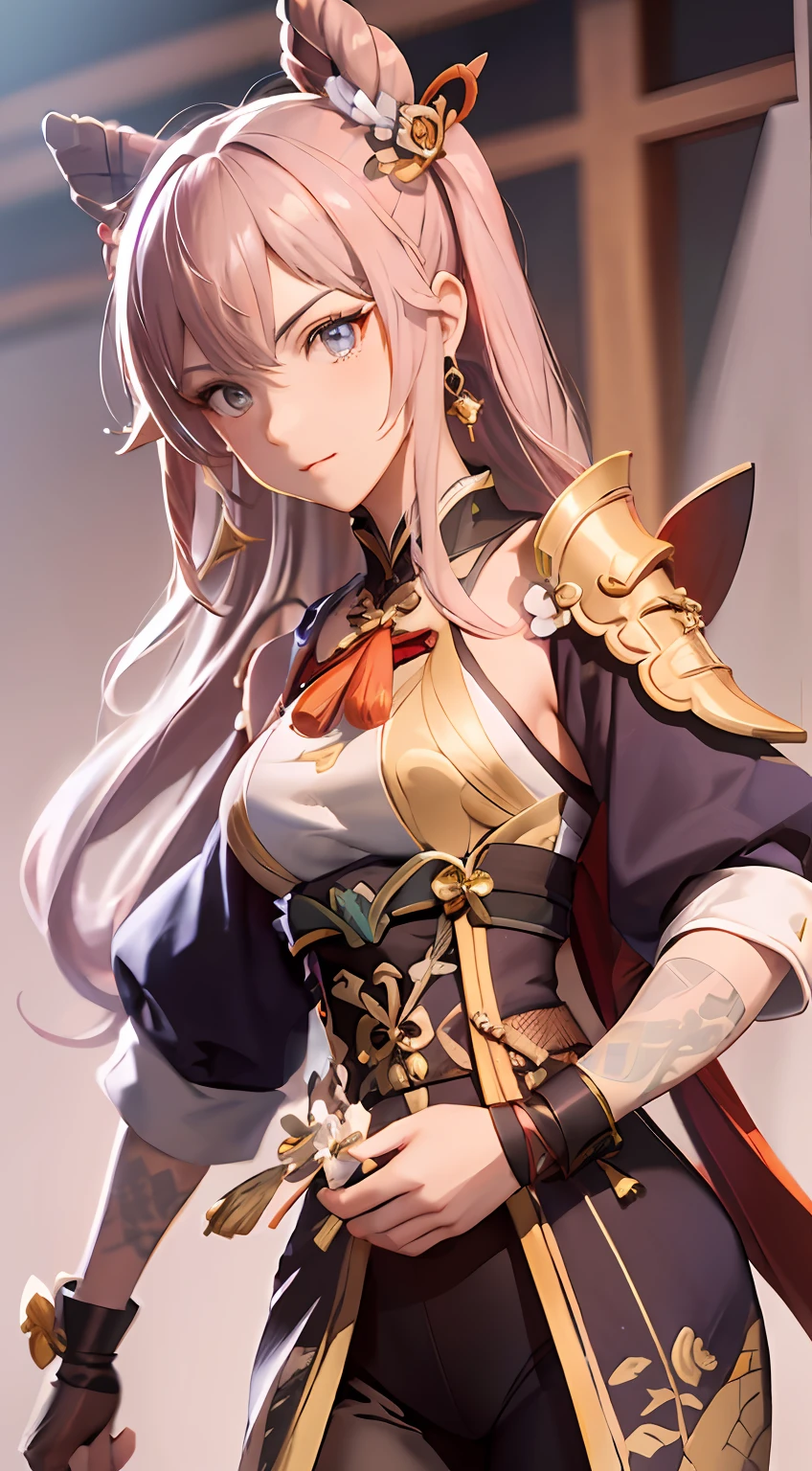 Close-up of a woman holding a sword in costume, Keqing from Genshin Impact, Zhongli from Genshin Impact, inspired by Park Hua, portrait knight of the zodiac girl, WLOP and Sakimichan, popular on CGSTATION, 8K high-quality detail art, (highly detailed numbers), extremely detailed Artgerm, fine detail. Girl Front