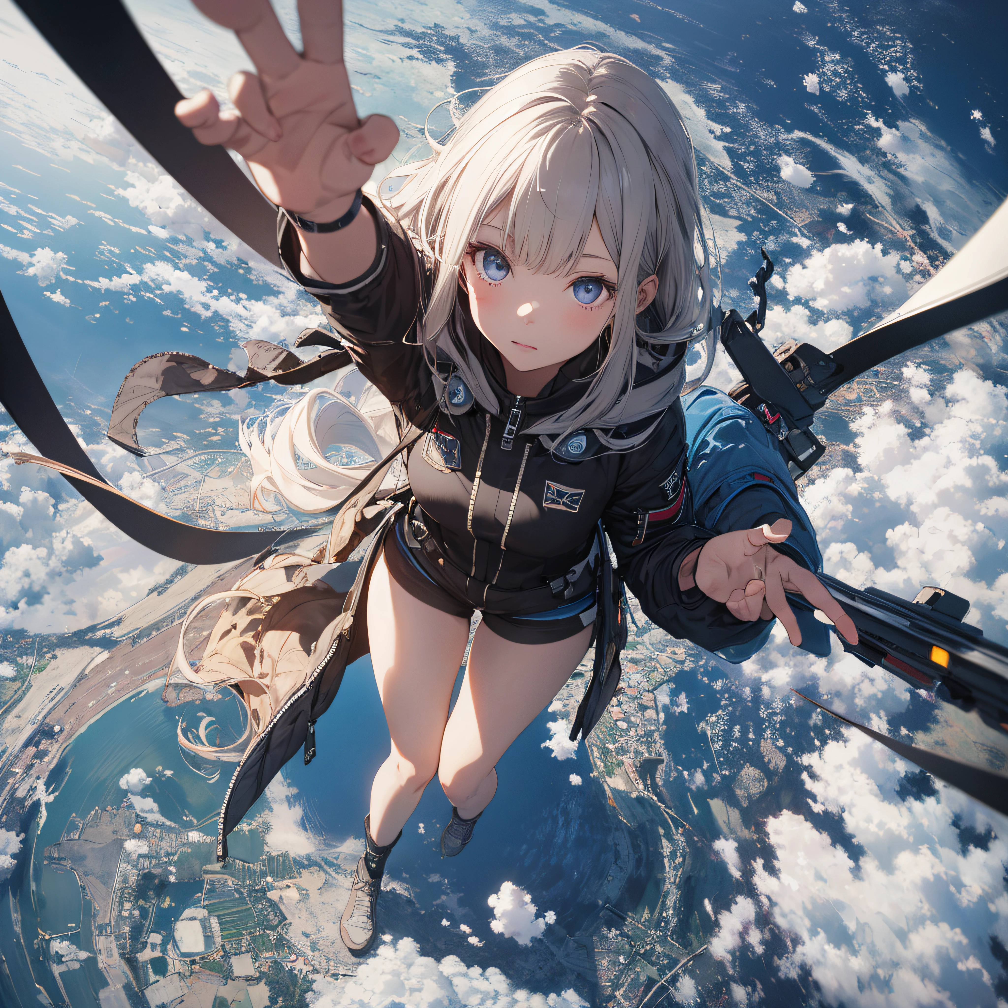 absurd res, high res, (masterpiece:1.4), ultra-detailed, 1girl, from above, space, floating