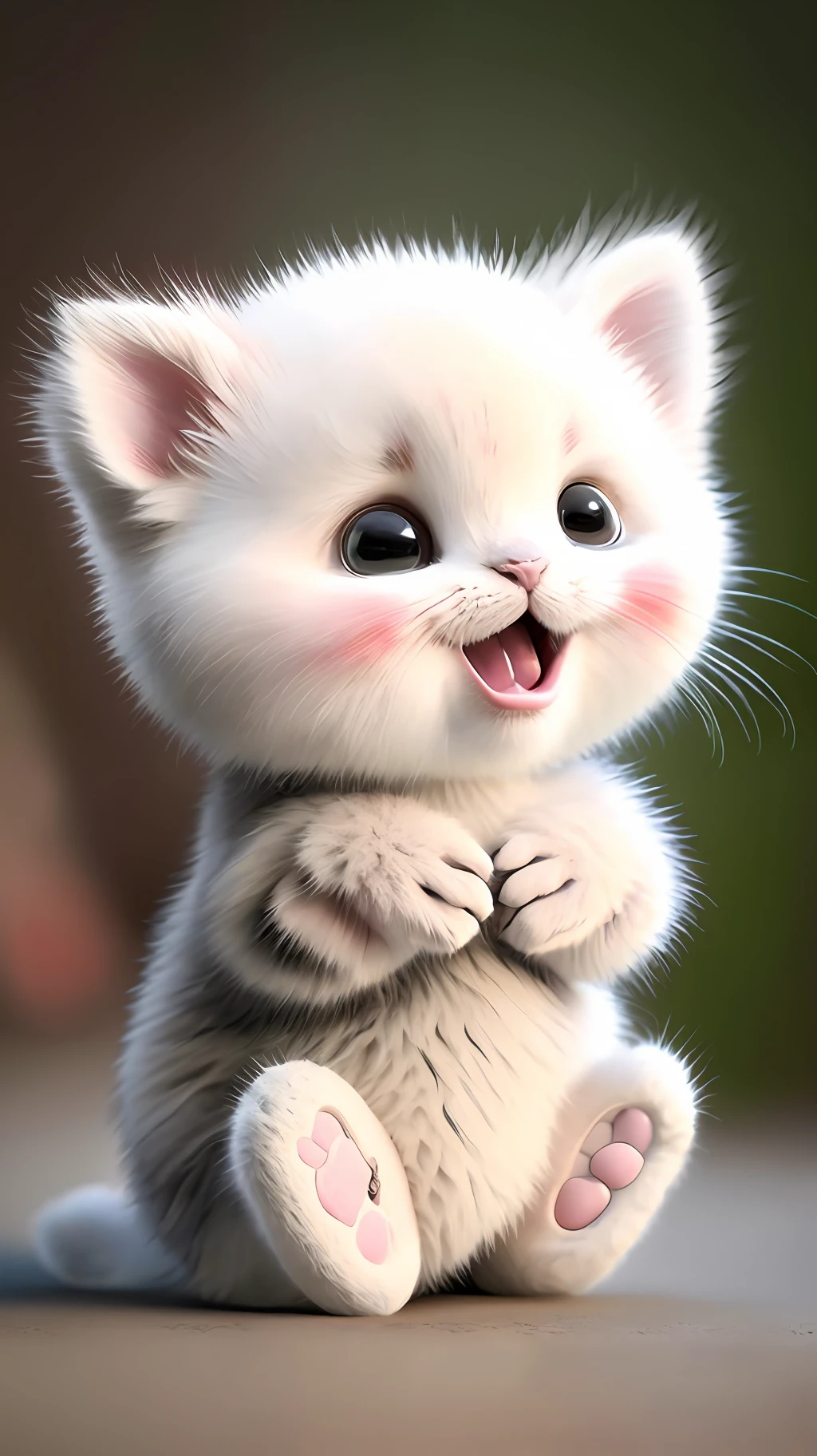 Kitten, realistic, furry animal, little ears, blush, cherry, funny, open mouth, laugh, Morandi color, left, kitten!!