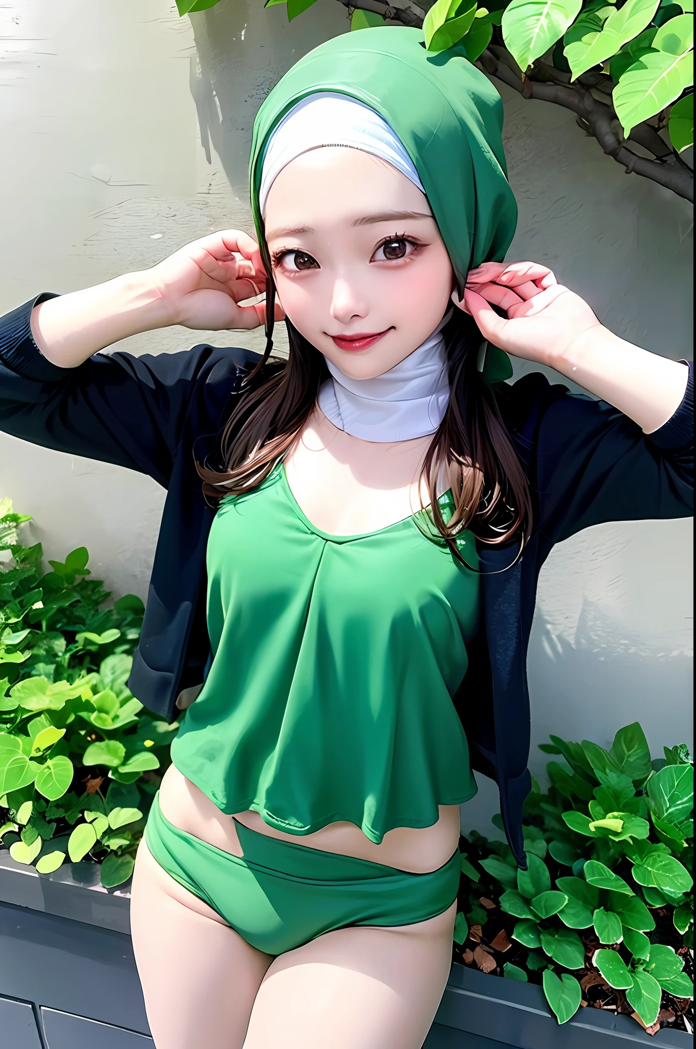 Hijab girl, green bikini