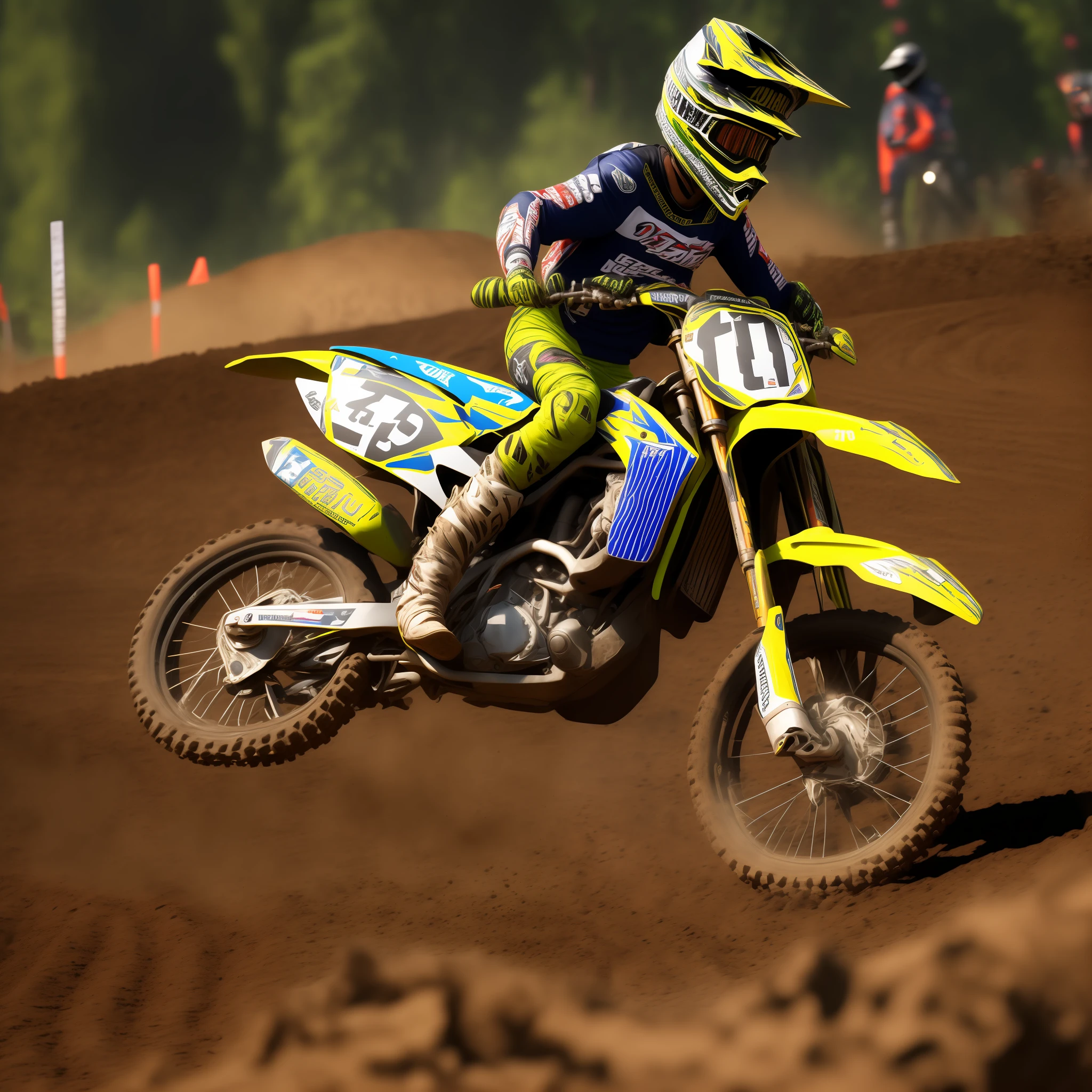 motocross racer, super beautiful, pretty girl, 8k. ultra high definition, raw photo, yellow --auto
