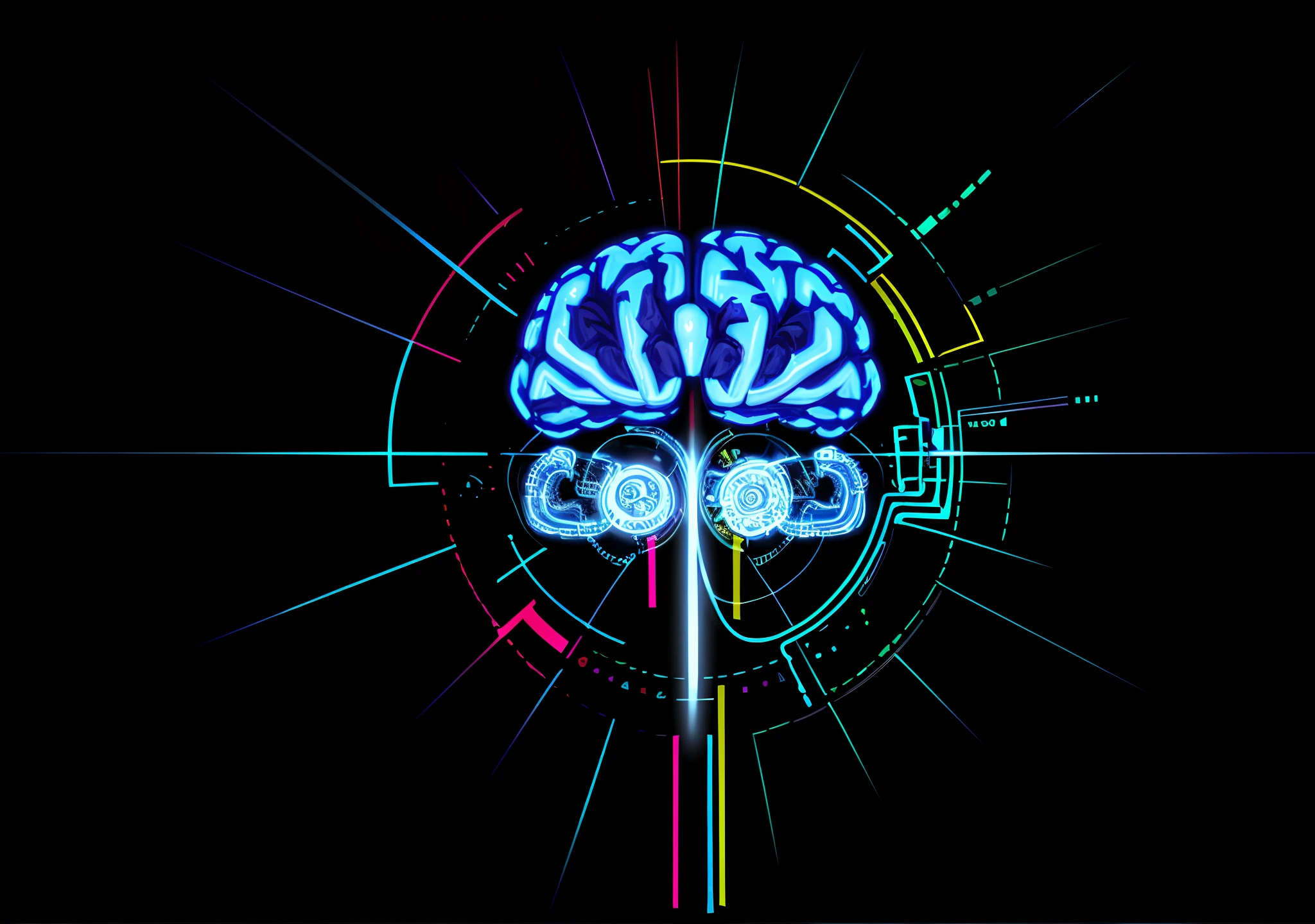 A stylized brain with bright circuits and vibrant colors