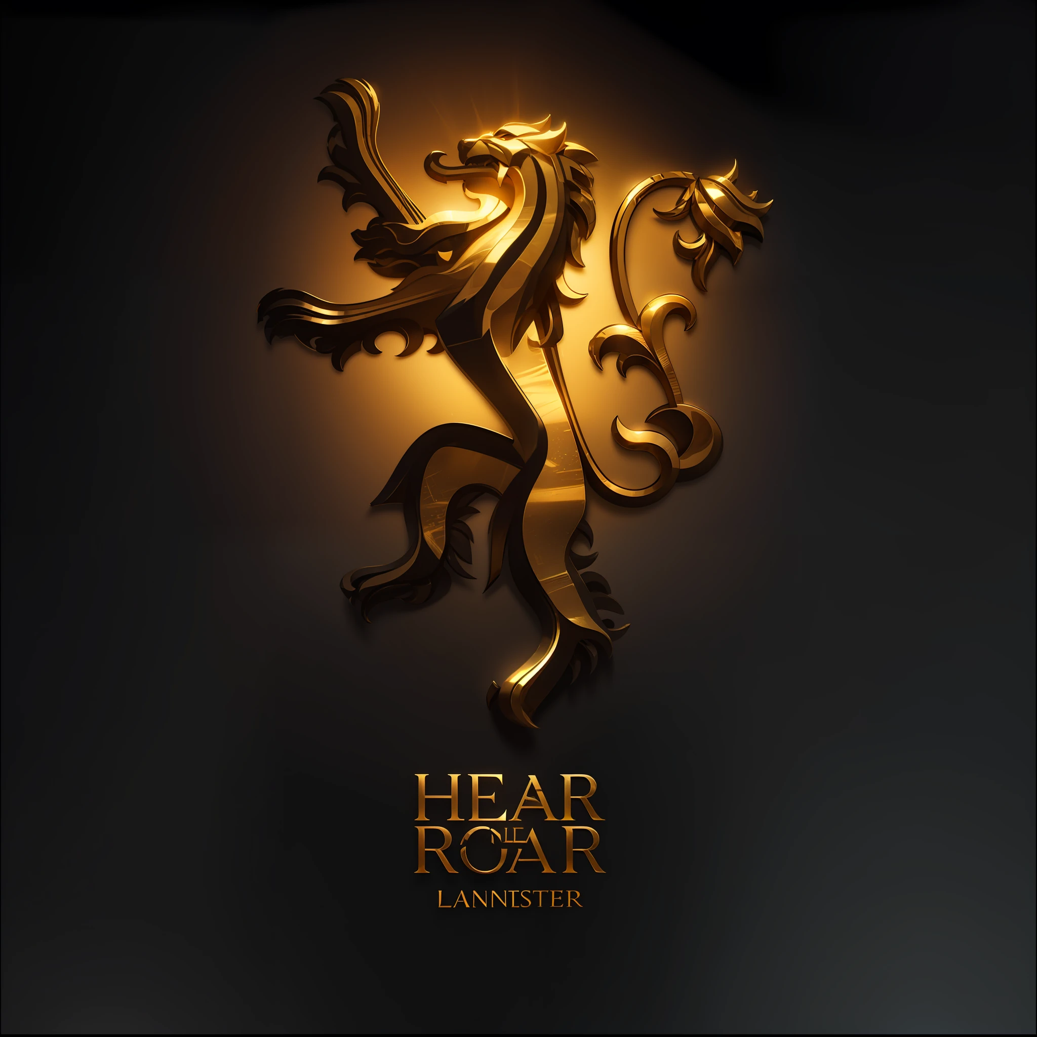 House Lannister logo, golden logo, cinematic, realistic, metallic, ray tracing, 3D, volumetric, unreal engine 5. Black background .