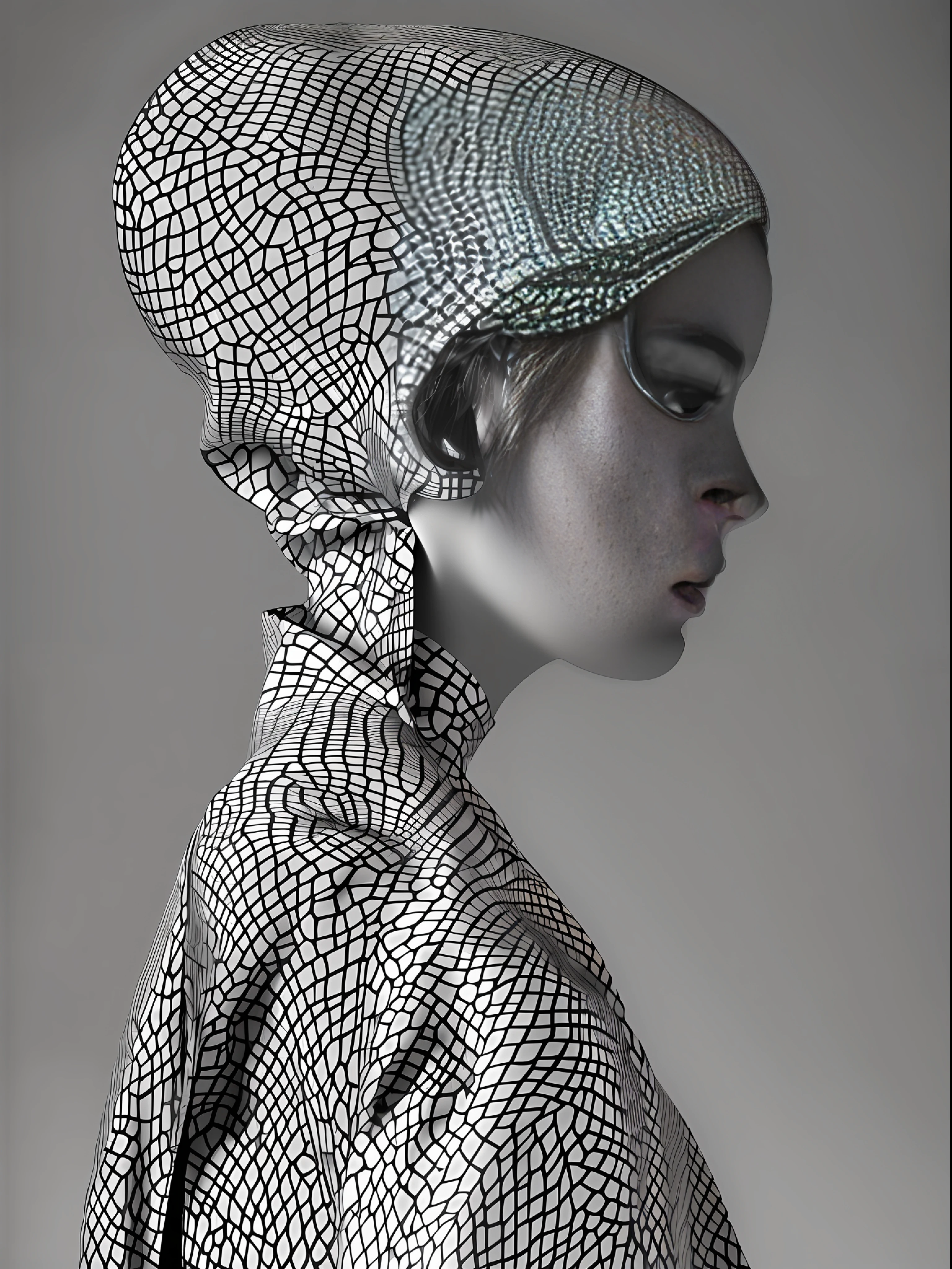 An evocative profile of a model showcasing a Balenciaga ensemble, their shadow casting an enigmatic Chinese dragon silhouette. Shot for Dazed & Confused by Jamie Hawkesworth, exploring the interplay between light and shadow  --ar 9:16 50 --style raw --s 2