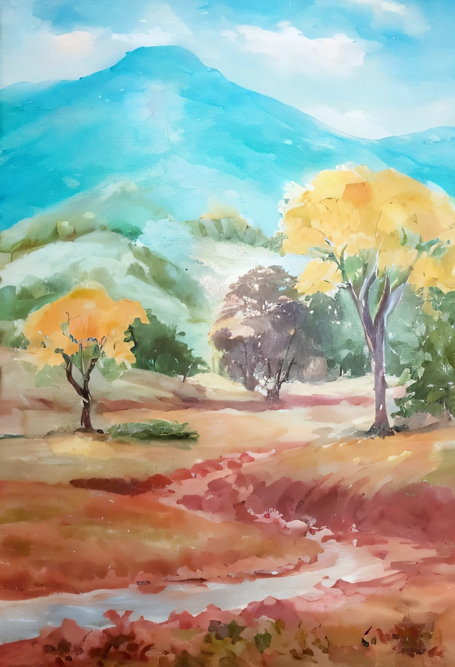 painting of a landscape with trees and a stream in the middle, painted landscape, landscape art, scenery artwork, bright landscape, landscape painting, scenic landscape, nature landscape, nature painting, oil canvas, oil paiting, acrylic art, artistic landscape, peaceful landscape, landscape oil painting, blissful landscape, in a serene landscape, painting of landscape, oil panting on canvas