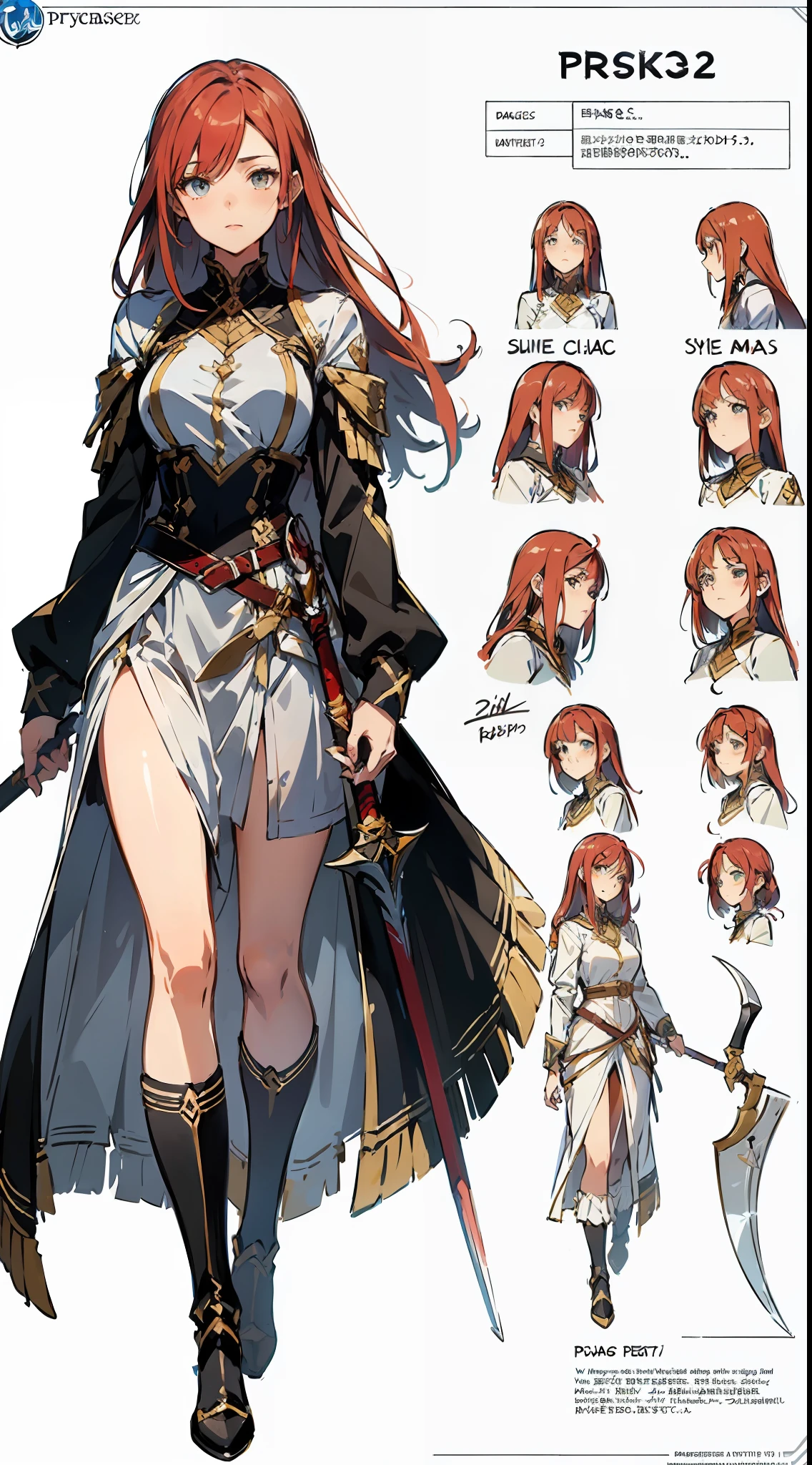 ((masterpiece)),(((best quality))),((character design sheet,same character,front,side,back)),illustration,1 male,long hair,hair on eyes,beautiful eyes,environment Scene change, pose too, male long red hair, white biker jacket, holding a scythe, charturnbetalora, (simple background, white background: 1.3)