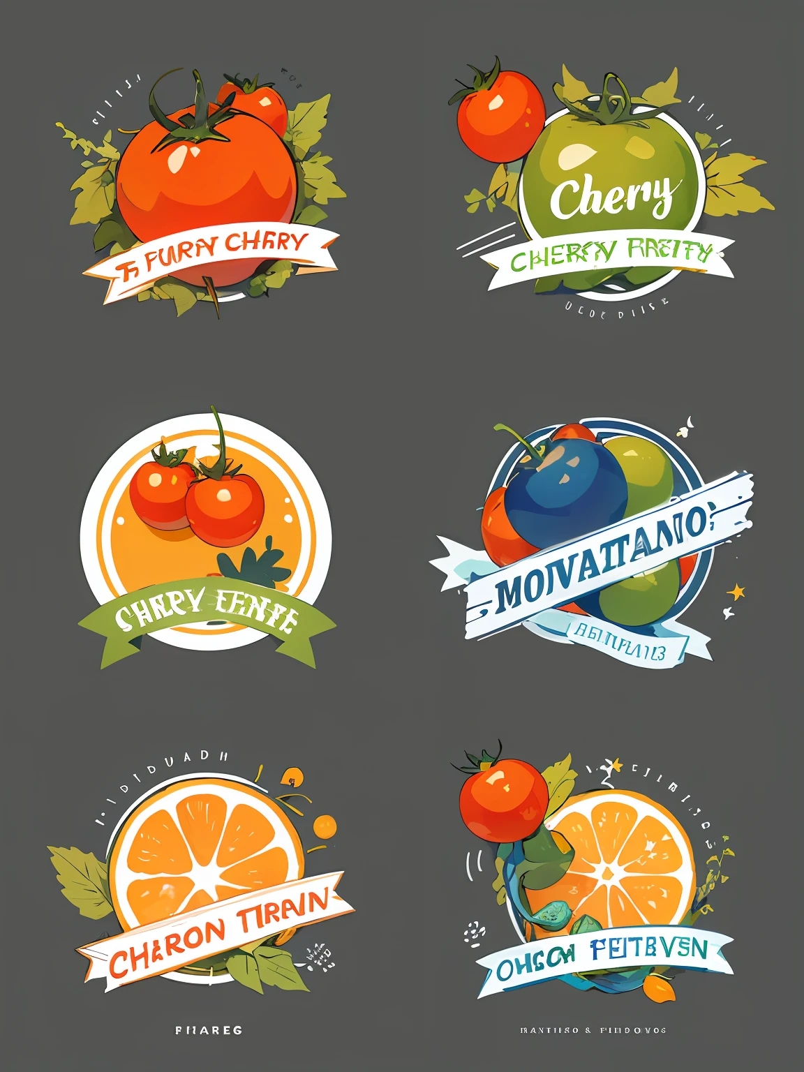 Cherry tomato logo design, simple lines, abstract design, showing fresh, vibrant, natural, sunny feeling, three colors, thick edges.