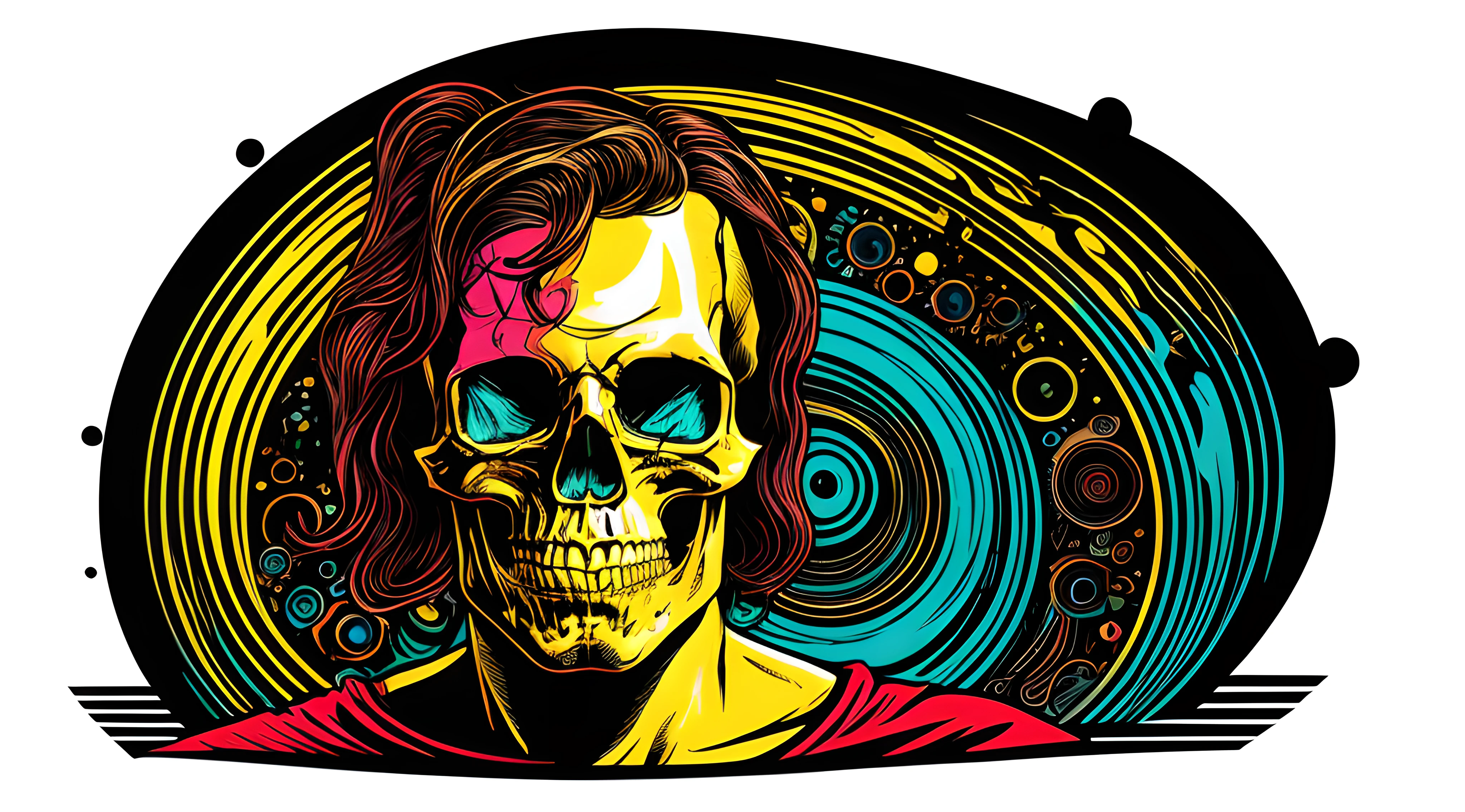 (a portrait of Cyberpunk Skull with colorful fluid l:1) , t-shirt logo in the style of tapered fine outline, orthographic-view, art on (empty background:1.4)Hands,