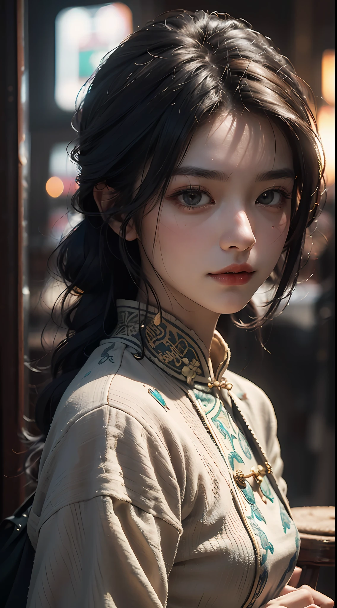 Best quality, (RAW photo: 1.2), (Masterpiece: 1.4), (Realistic: 1.4), (High resolution: 1.4), Chinese actress Guli Naza, depth of field, intricate details, 8k, very detailed, perfect lighting, epic background