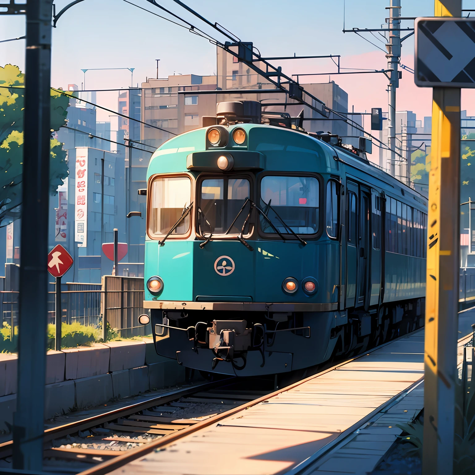 anime scene of a street with a train crossing and a building, anime background art, beautiful anime scene, anime background, anime beautiful peace scene, beautiful anime scenery, colorful anime movie background, anime scenery, anime movie background, anime scene, anime art wallpaper 4 k, anime art wallpaper 4k, tokyo anime scene, anime aesthetic, anime art wallpaper 8 k --auto