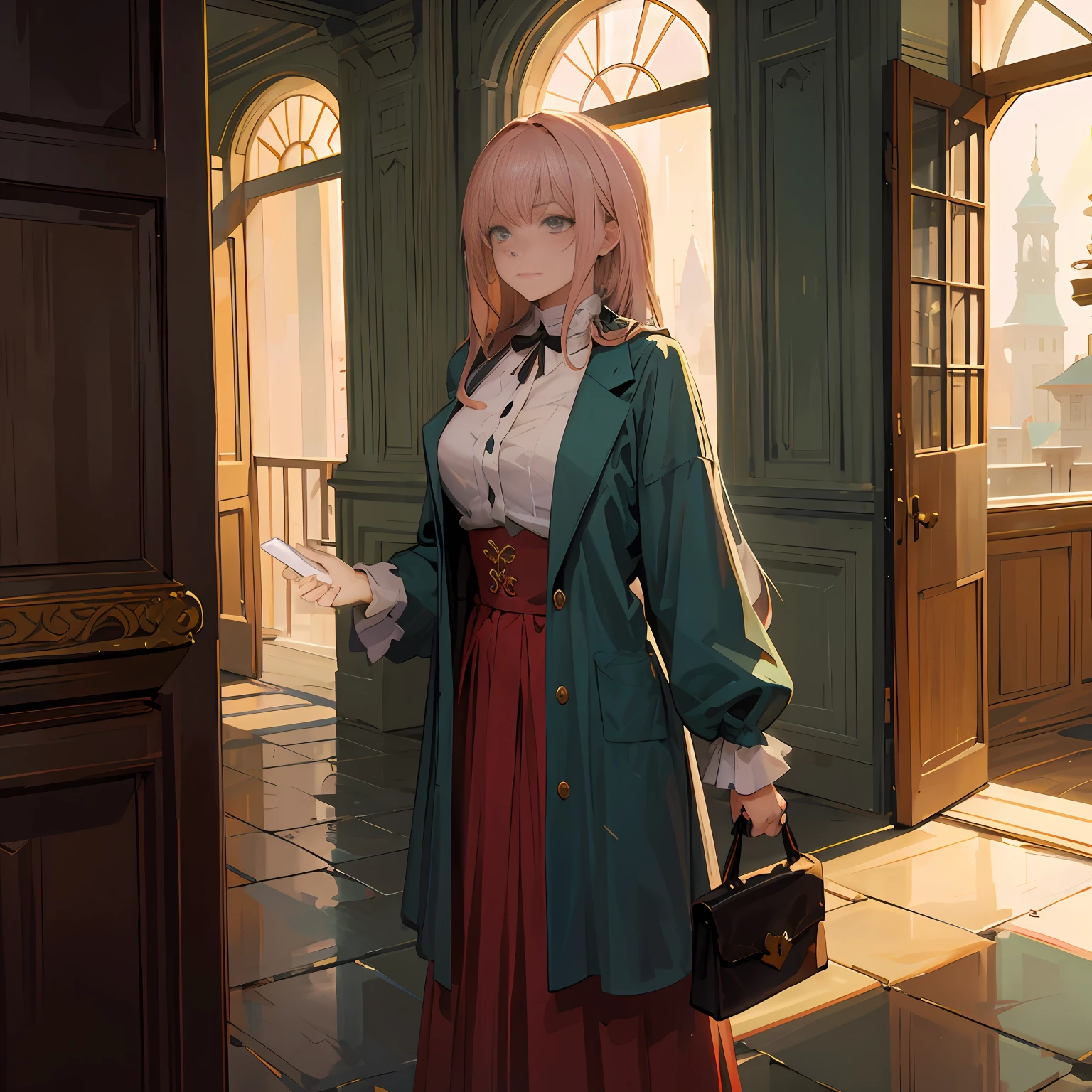 anime - style image of a woman in a long red skirt and green coat, guweiz on pixiv artstation, cushart krenz key art feminine, artwork in the style of guweiz, official character art, guweiz on artstation pixiv, guweiz, trending on artstation pixiv, painted in anime painter studio