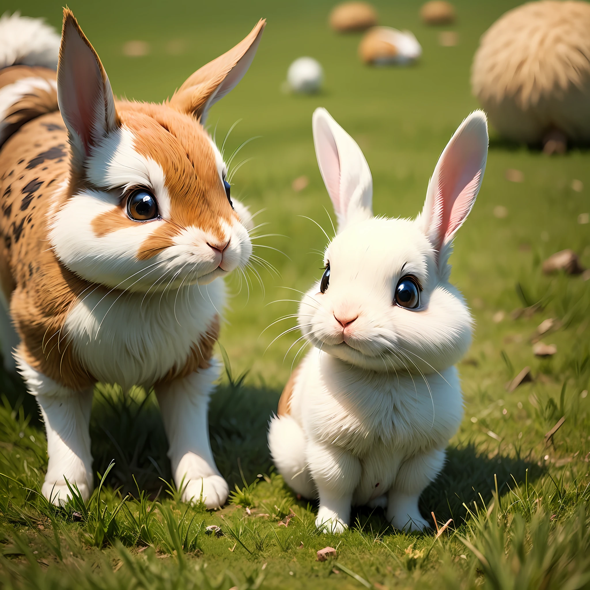 Cute little rabbits graze in the grass. --auto