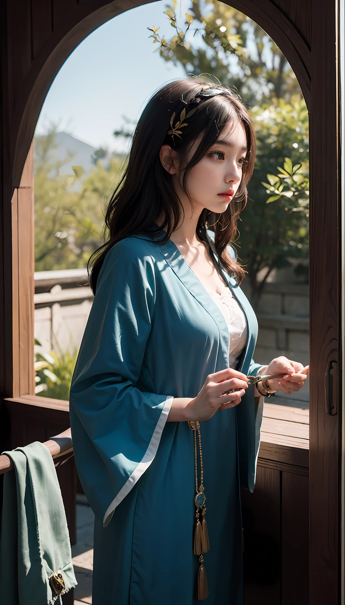 (1girl:1.3),solo,__body-parts__,
official art, unity 8k wallpaper, ultra detailed, beautiful and aesthetic, beautiful, masterpiece, best quality,Fantastical Atmosphere, Calming Palette, Tranquil Mood, Soft Shading,
Miko priestess, charm spell, talisman familiar, shrine maiden duties,