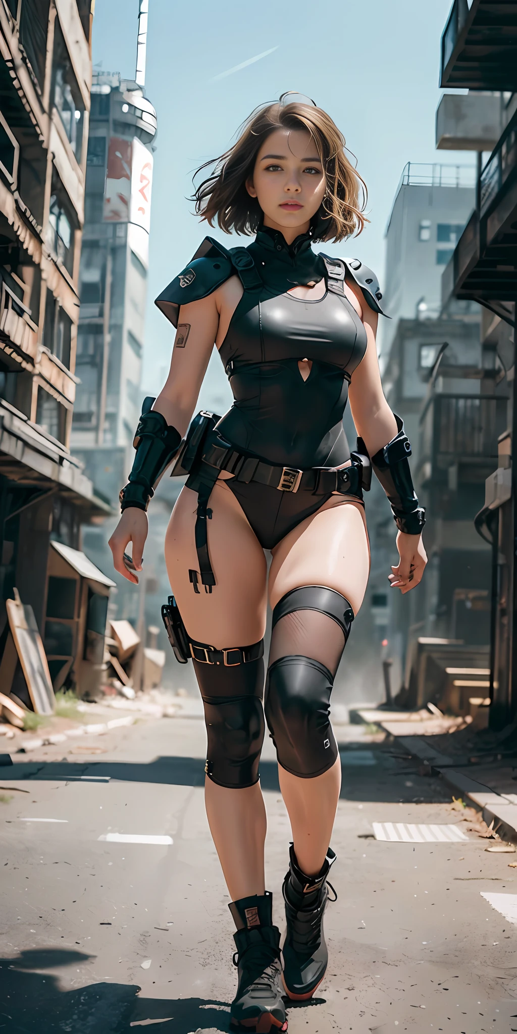 (1girl:1.3), Solo, (((Very detailed face)))), ((Very detailed eyes and face)))), Beautiful detail eyes, Body parts__, Official art, Unified 8k wallpaper, Super detailed, beautiful and beautiful, beautiful, masterpiece, best quality, original, masterpiece, super fine photo, best quality, super high resolution, realistic realism, sunlight, full body portrait, amazing beauty, dynamic pose, delicate face, vibrant eyes, (from the front), She wears a combat suit, black and red color scheme, female military uniform, very detailed abandoned warehouse background, detailed face, detailed complex busy background, messy, gorgeous, milky white, highly detailed skin, realistic skin details, visible pores, clear focus, volumetric fog, 8k uhd, DSLR camera, high quality, film grain, fair skin, photo realism, lomography, futuristic dystopian giant metropolis, seen from below, translucent