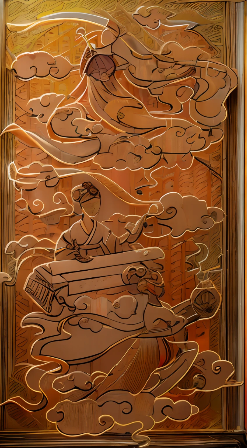 A fairy is playing the pipa, a fairy is playing the guzheng, and a fairy is holding a wine altar