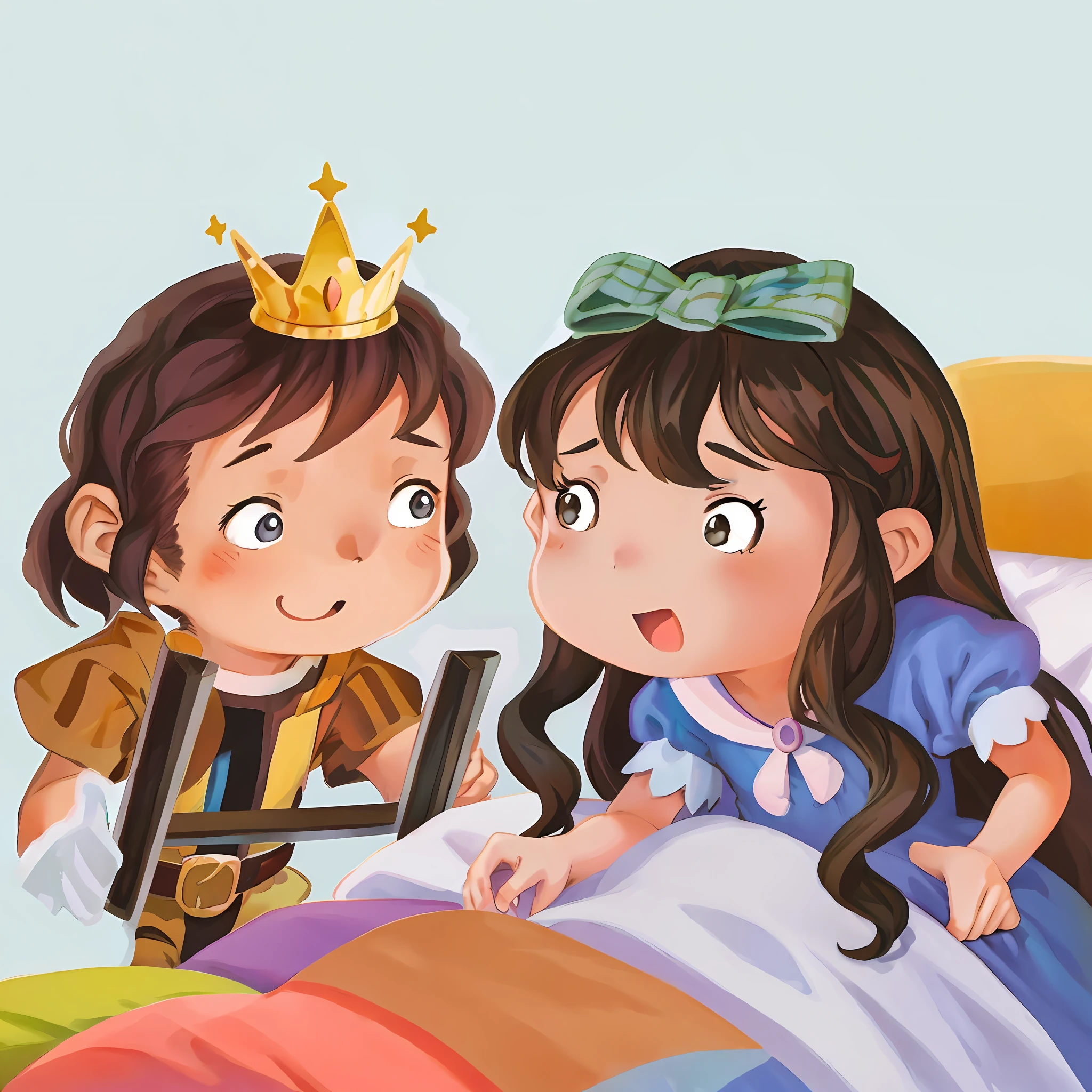 cartoon illustration of a couple of kids in a bed with a pillow, story book illustration, children book illustration, kids book illustration, storybook illustration, a storybook illustration, childrenbook illustration, cute storybook illustration, children's book illustration, children’s book illustration, colorful kids book illustration, storybook illustation, childrens book illustration, children's illustration