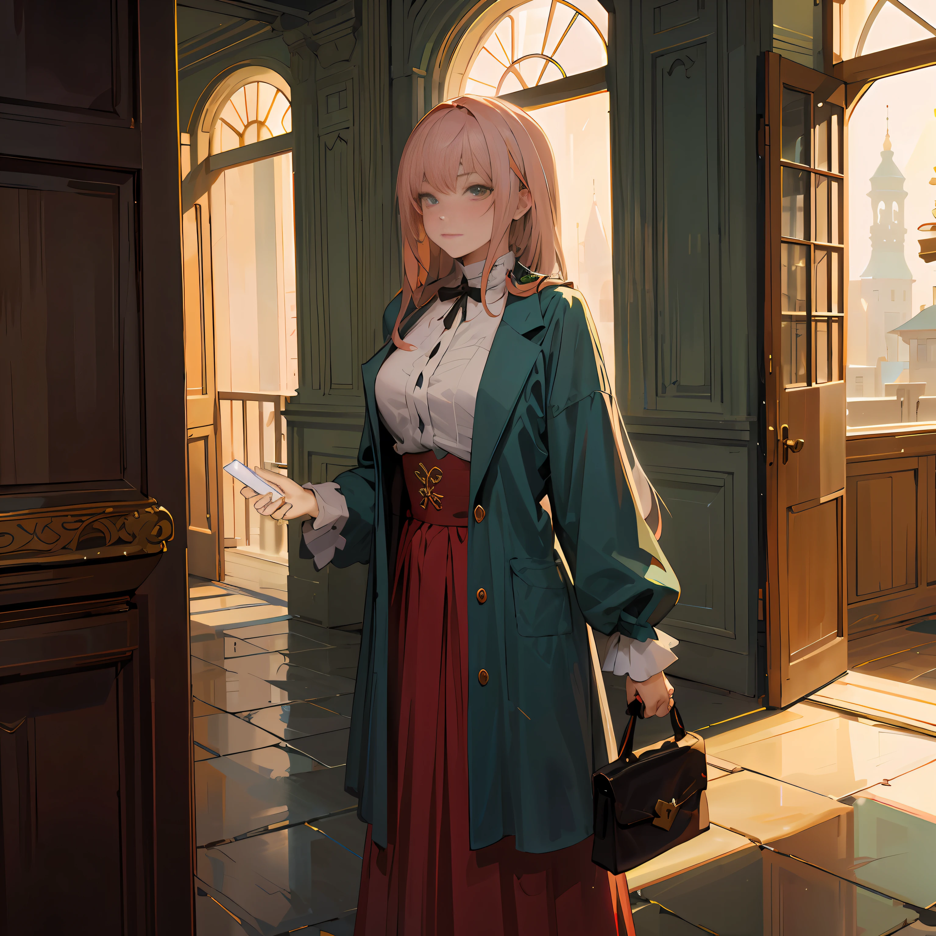 anime - style image of a woman in a long red skirt and green coat, guweiz on pixiv artstation, cushart krenz key art feminine, artwork in the style of guweiz, official character art, guweiz on artstation pixiv, guweiz, trending on artstation pixiv, painted in anime painter studio