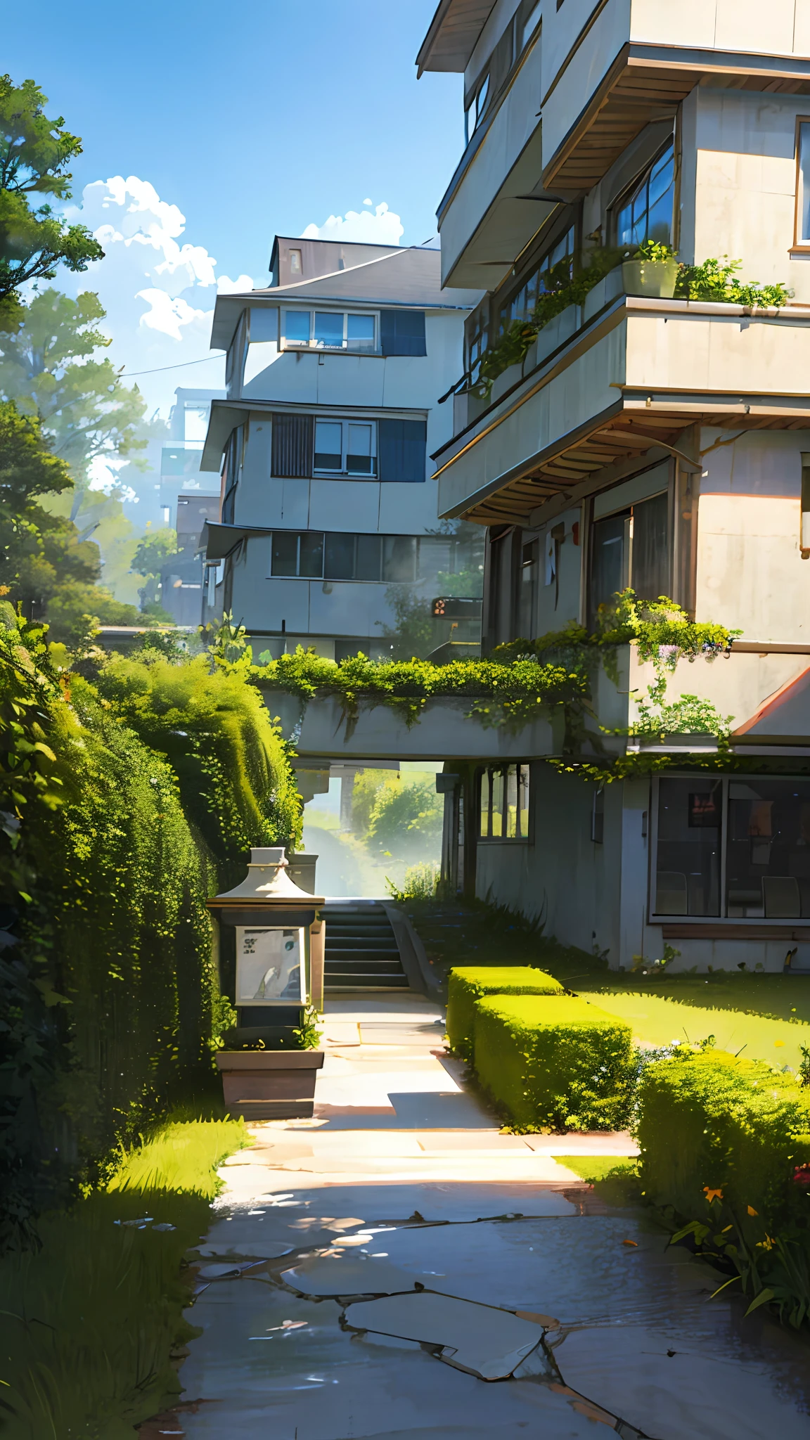 (ultra high res,photorealistic,best quality,photo-realistic),(8k,raw photo,best quality,masterplece),(photon mapping,radiosity,physically-based rendering,automatic white balance),real person,photograph,bridge, building, bush, city, cloud, day, door, fence, field,orest, garden, grass, house, hydrangea, mountain, nature, no_humans, outdoors, path, plant, potted_plant, purple_flower, road, scenery, sky, skyscraper, traditional_media, tree,