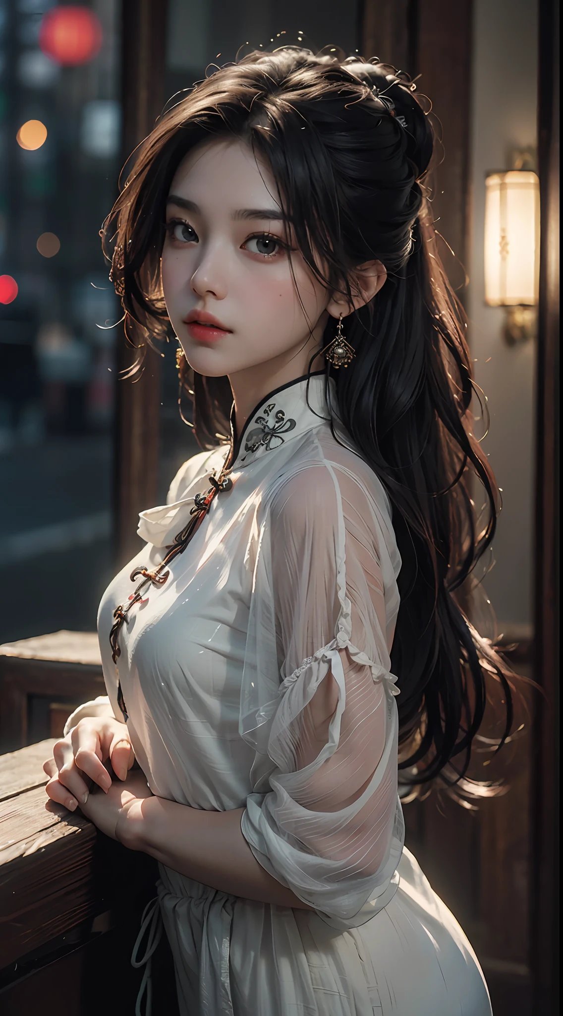 Best quality, (RAW photo: 1.2), (Masterpiece: 1.4), (Realistic: 1.4), (High resolution: 1.4), Chinese actress Guli Naza, depth of field, intricate details, 8k, very detailed, perfect lighting, epic background