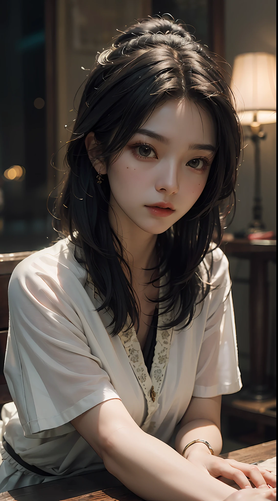 Best quality, (RAW photo: 1.2), (Masterpiece: 1.4), (Realistic: 1.4), (High resolution: 1.4), Chinese actress Guli Naza, depth of field, intricate details, 8k, very detailed, perfect lighting, epic background
