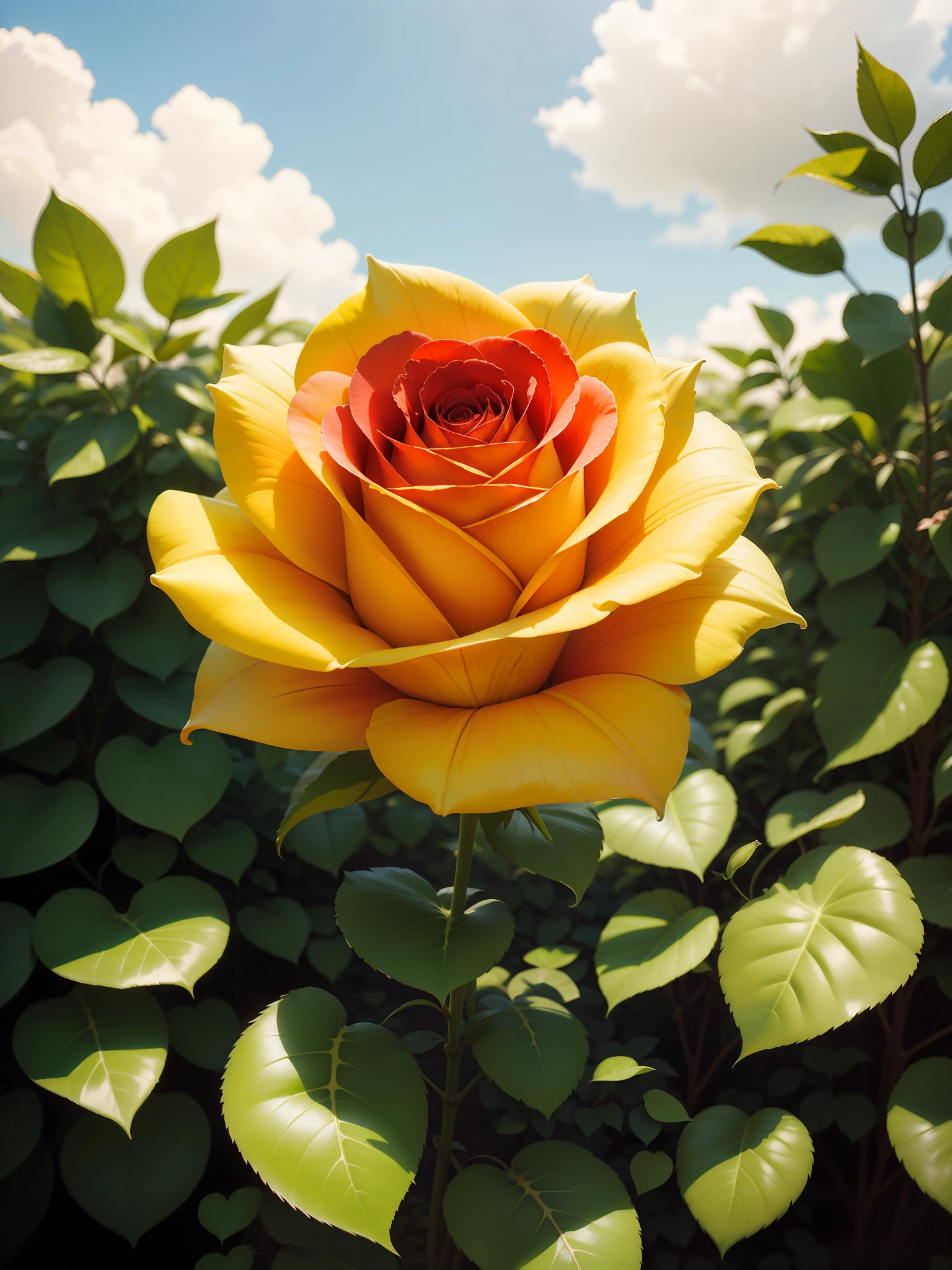 Brightly colored roses, blooming in summer