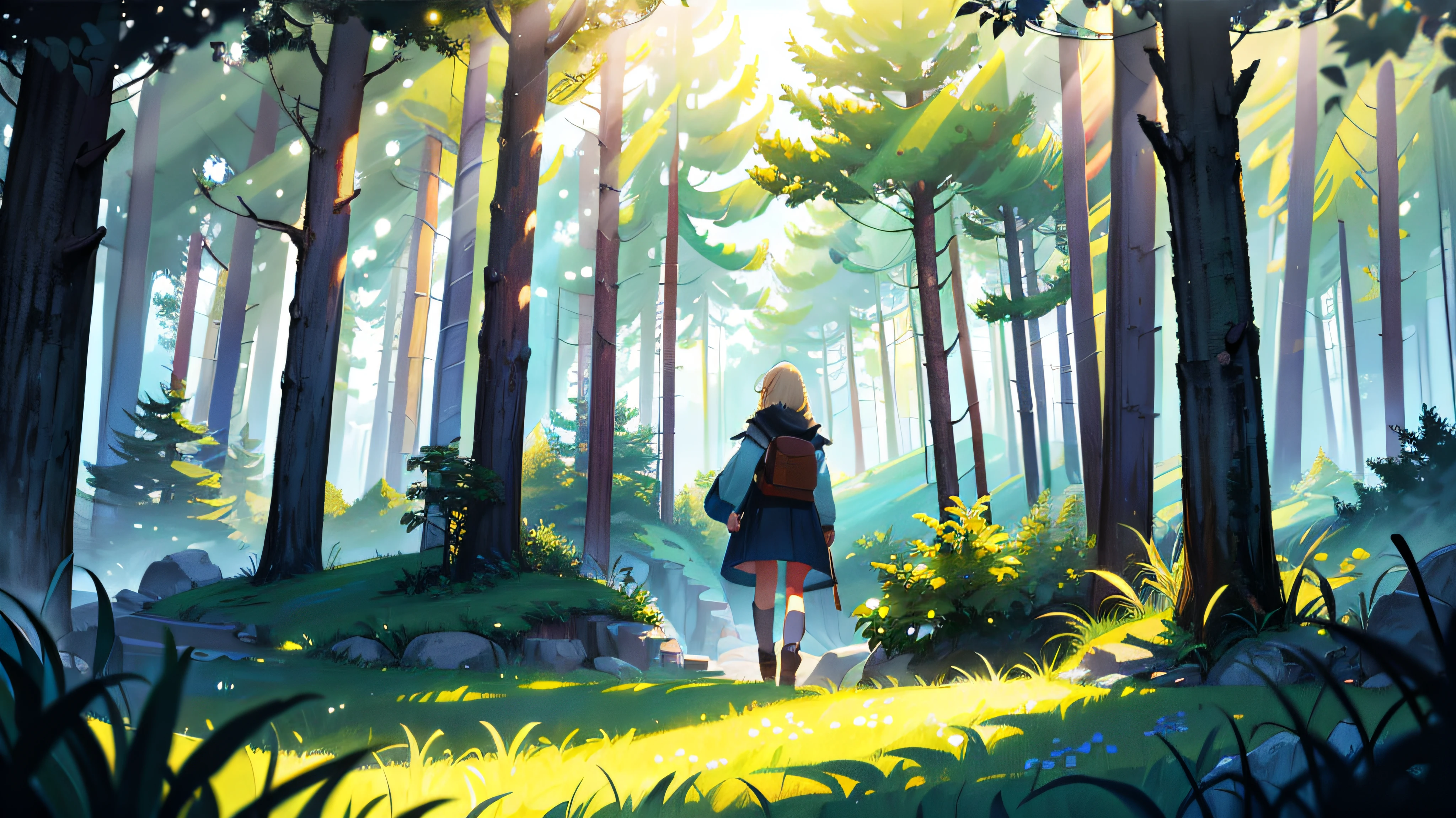 An adventurous explorer girl wanders through the mysterious and captivating forest, her mission to locate her wise owl. --auto