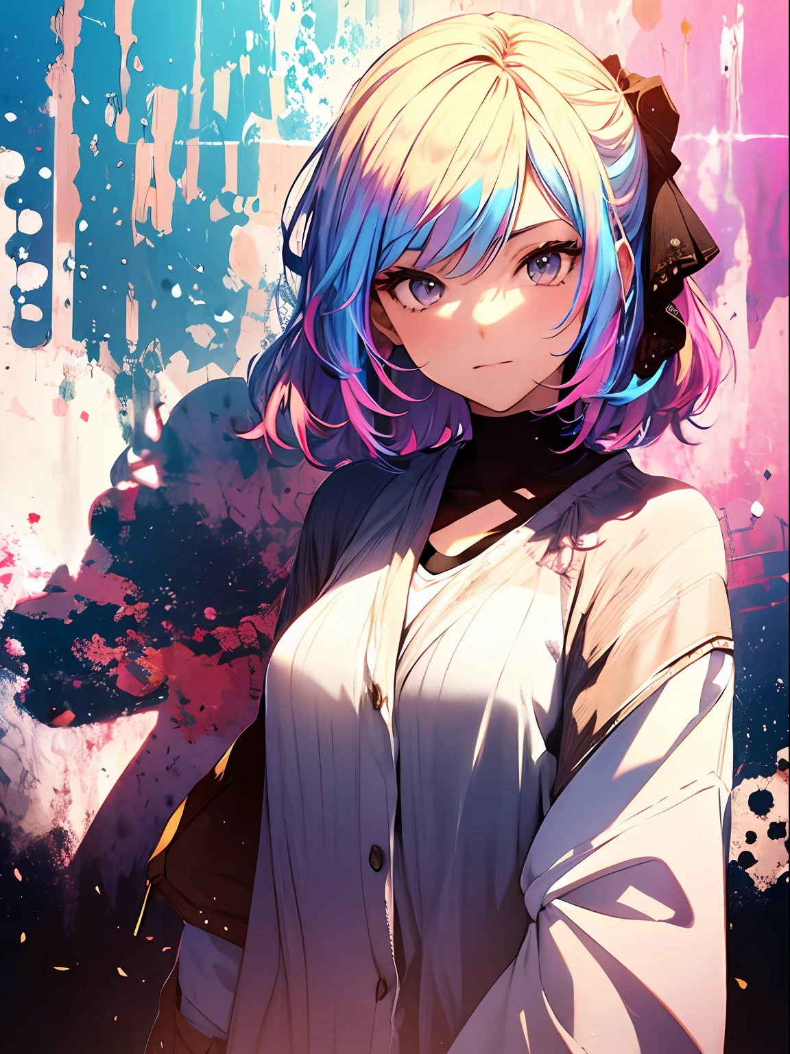 Girl, cloud, colorful, masterpiece