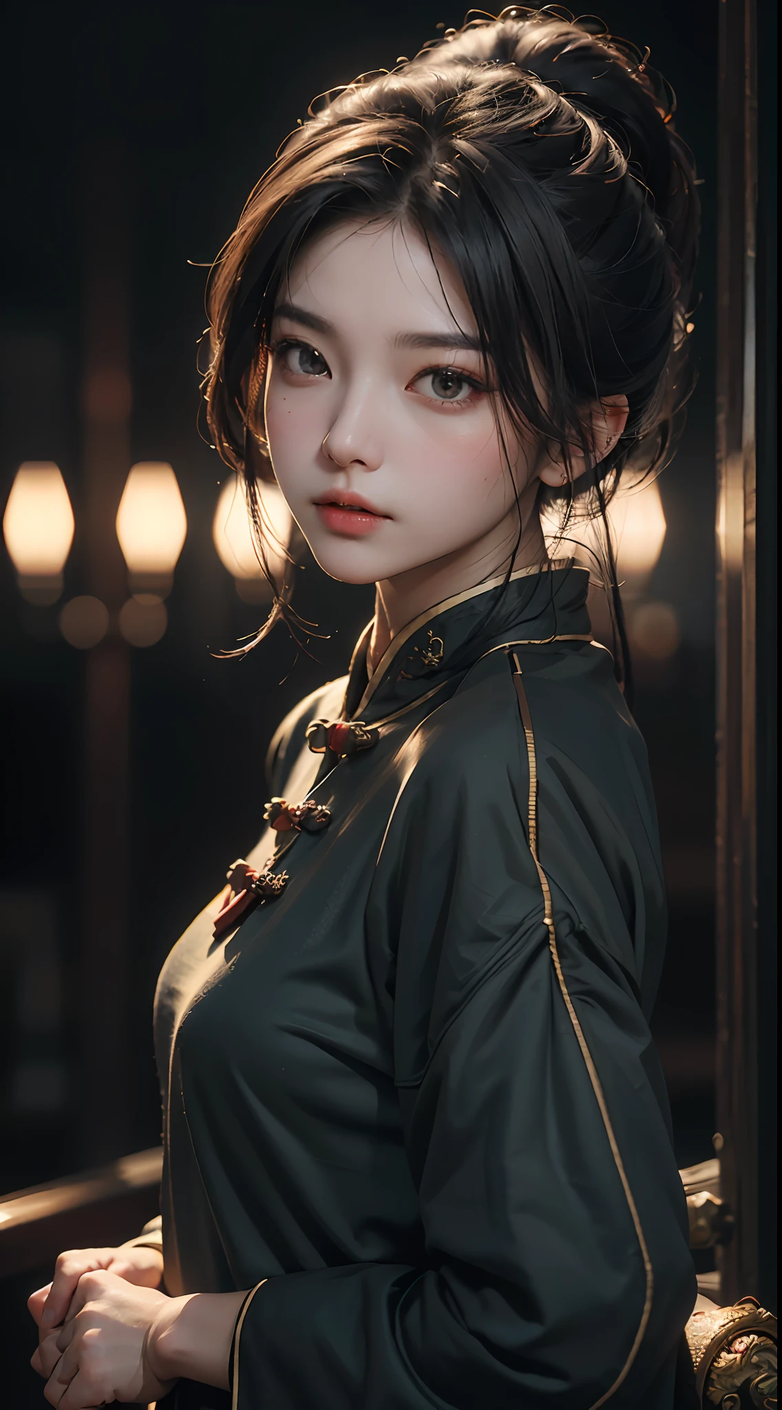 Best quality, (RAW photo: 1.2), (Masterpiece: 1.4), (Realistic: 1.4), (High resolution: 1.4), Chinese actress Guli Naza, depth of field, intricate details, 8k, very detailed, perfect lighting, epic background