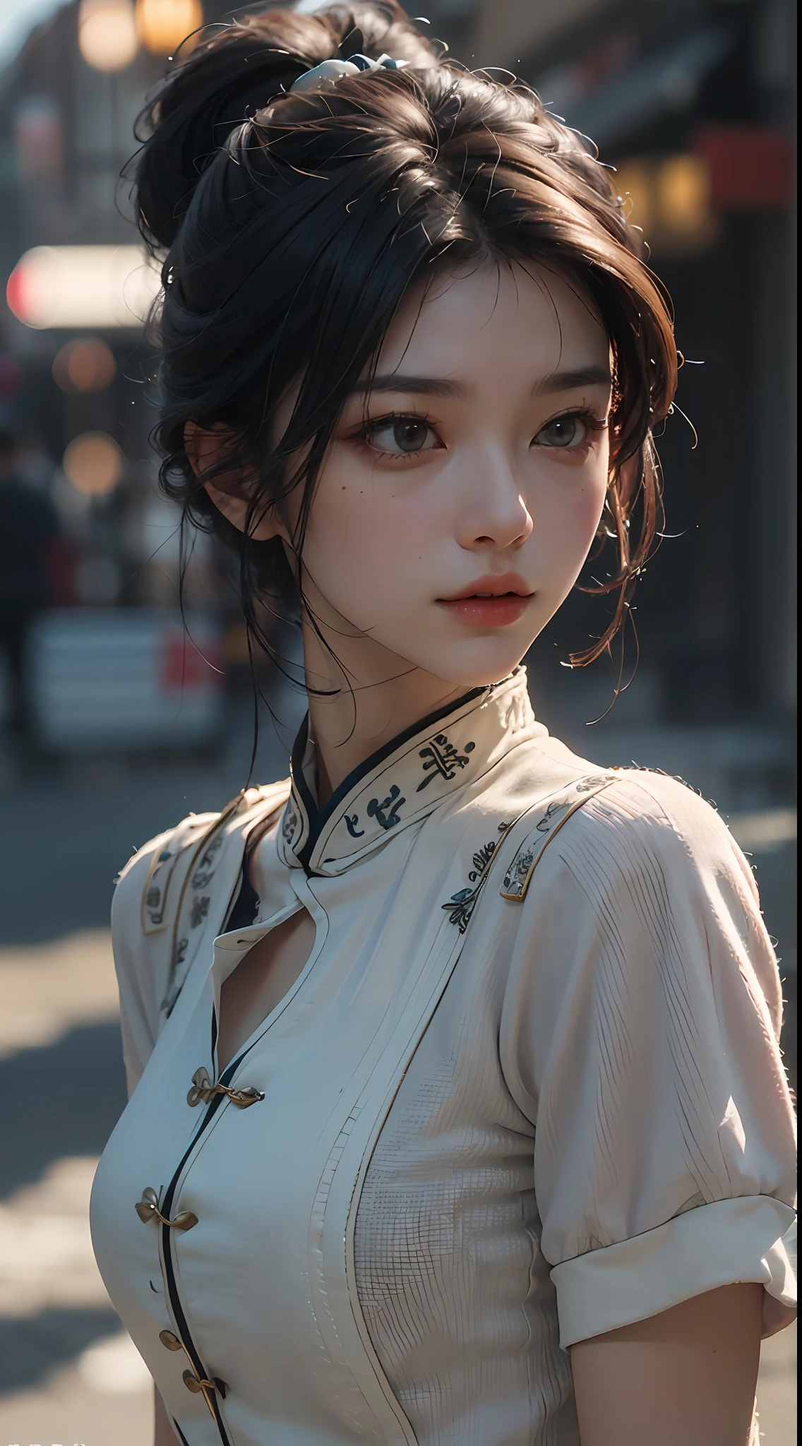 Best quality, (RAW photo: 1.2), (Masterpiece: 1.4), (Realistic: 1.4), (High resolution: 1.4), Chinese actress Guli Naza, depth of field, intricate details, 8k, very detailed, perfect lighting, epic background