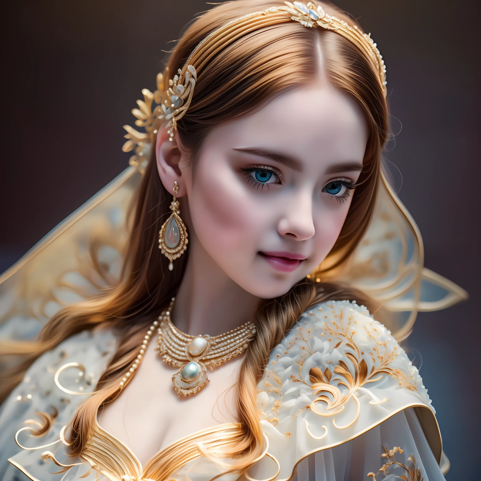 8k, (( Smile:1.3)),Beautiful dress with ruffled details, Ultra high quality, (Body from waist up, photo realistic, Beautiful face and eyes in every detail, (hairstyle up), (Five fingers), (dark blue dress), ( Black marble background), Pretty face, Best quality, Sweat, Very delicate and beautiful, Smile, Nice buddy, High quality, Real, Fantasy, Real skin, Full color, Top Quality, Very Delicate and Beautiful, Raw Photo Detail, Professional Photo, Solo, Beautiful Lips, Facing Forward, Top Quality, Fantasy, Real Skin, Full Color, 20 Years Old, Raw Photo Detail, Realistic Photography, Tilt of the Neck --auto
