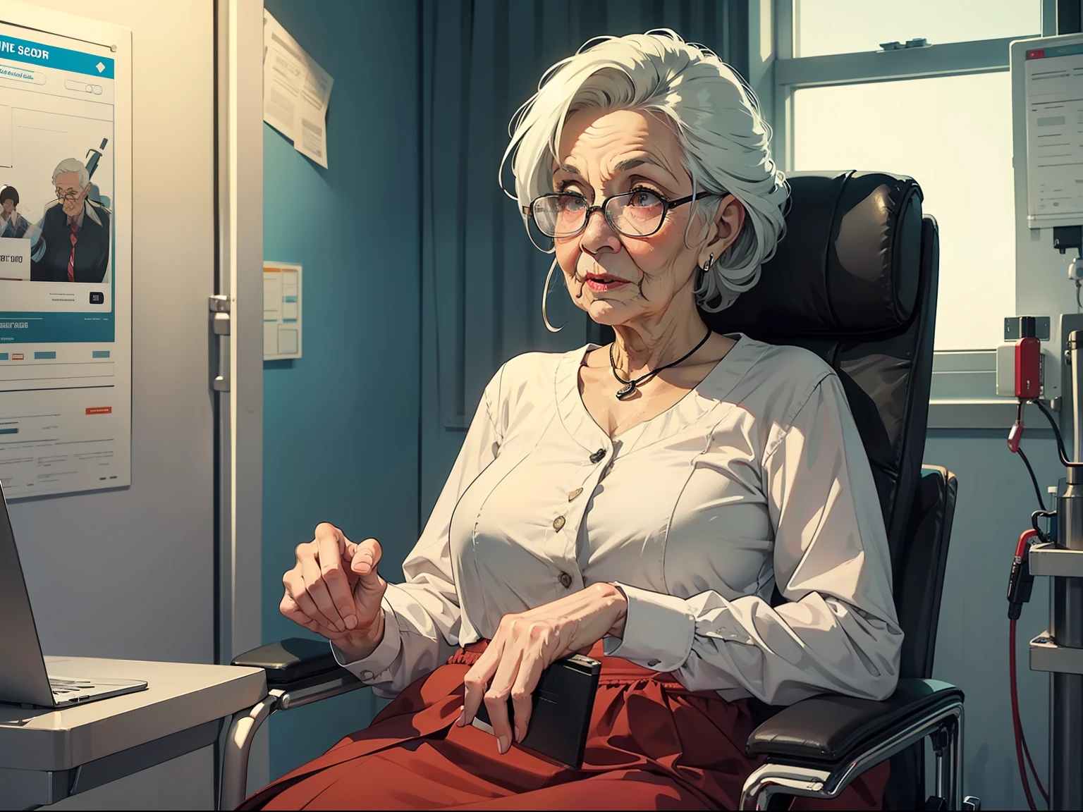 The old lady went out of the hospital
