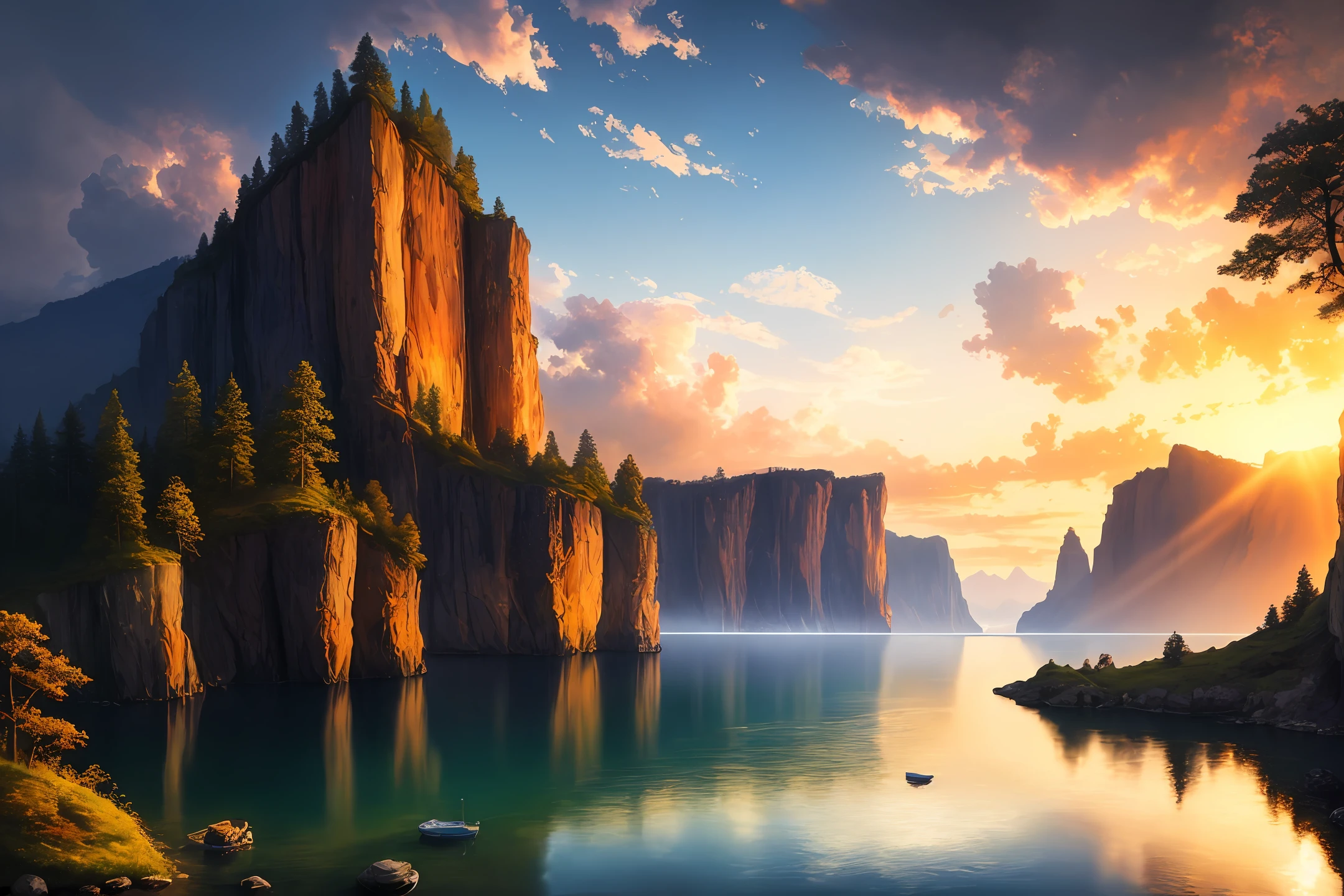 landscape,water,(extremely detailed CG unity 8k wallpaper), most beautiful artwork in the world,professional majestic oil painting,intricate, High Detail, Sharp focus, dramatic, photorealistic painting art